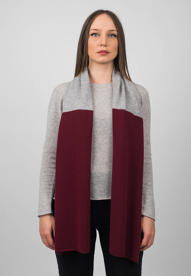 Écharpe femme bicolore 100 % cachemire, coloris Bordeaux-Gris, vue 2 | Dalle Piane Cashmere