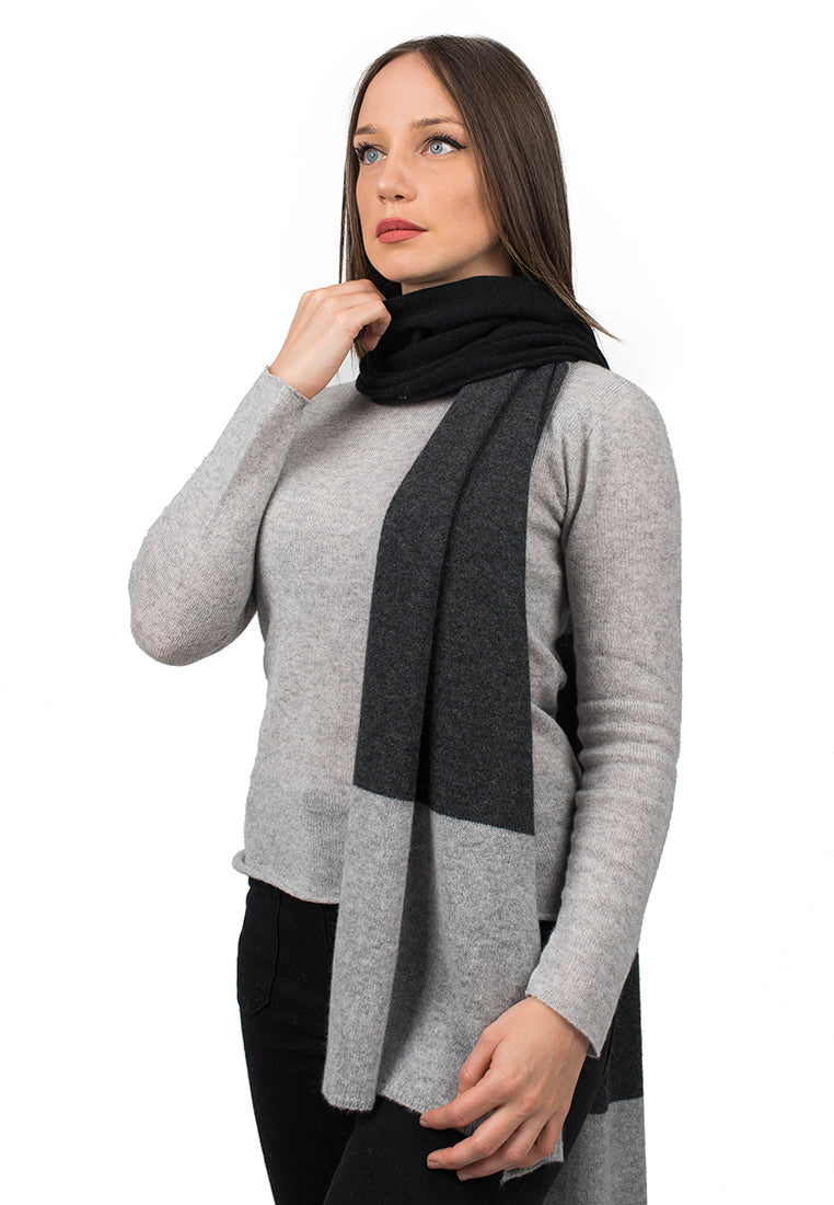 Écharpe femme tricolore 100 % cachemire, coloris Noir-Anthracite-Gris | Dalle Piane Cashmere