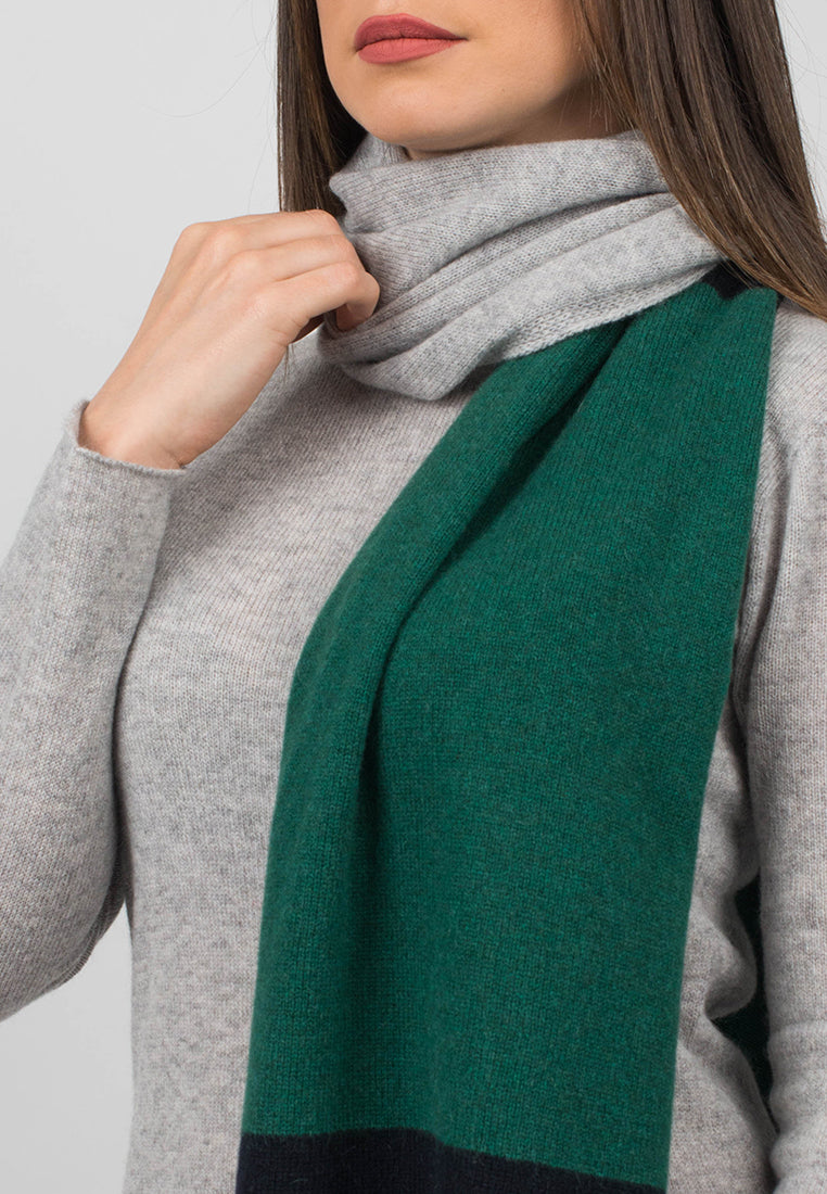 Écharpe femme tricolore 100 % cachemire, coloris Bleu-Vert-Gris, vue 3 | Dalle Piane Cashmere