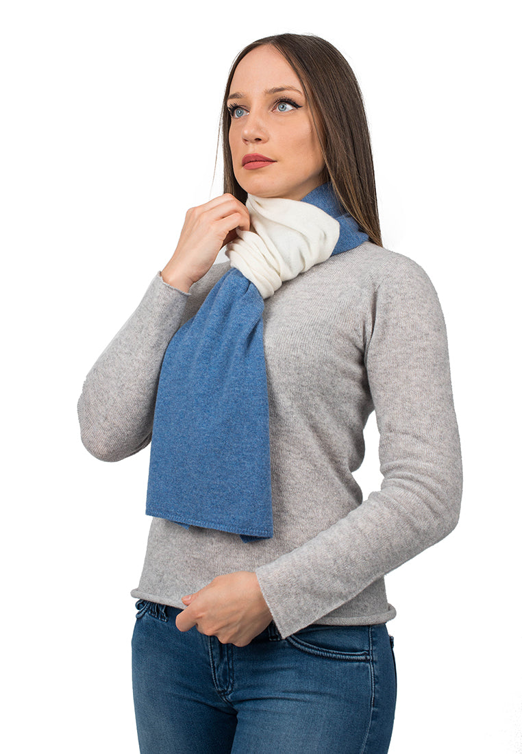 Sciarpa bicolore Donna 100% Cashmere, colore Crema-Azzurro | Dalle Piane Cashmere