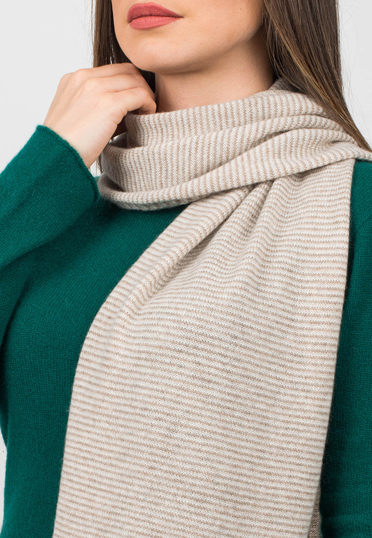 Écharpe femme à rayures 100 % cachemire, coloris Vison-Beige-Crème, vue 3 | Dalle Piane Cashmere