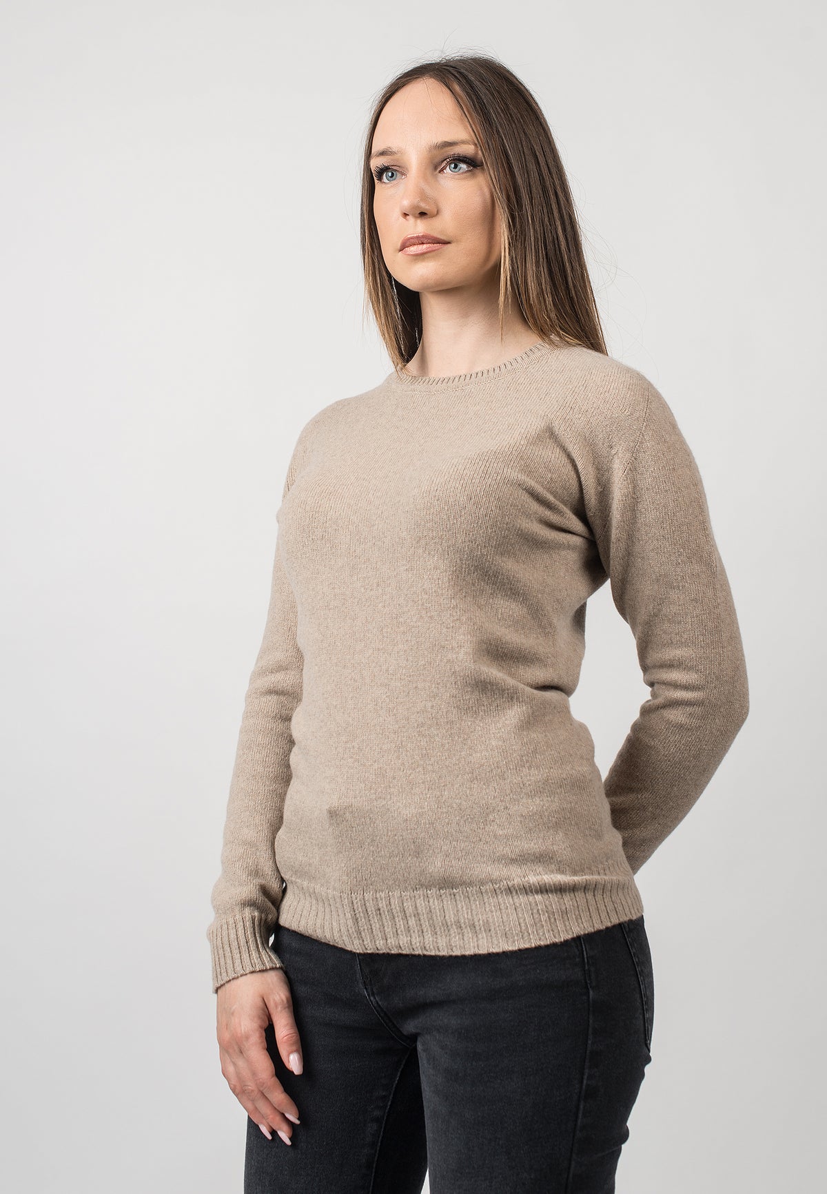 Girocollo Donna in cashmere rigenerato, colore Beige, vista 2 | Dalle Piane Cashmere