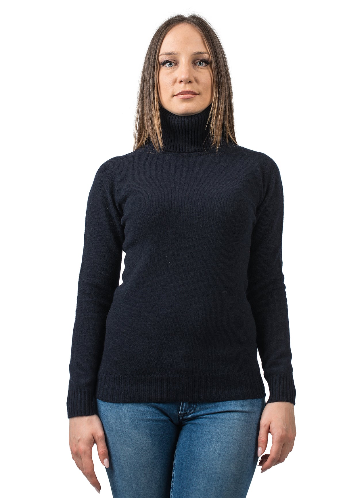 Pull col roulé femme en cachemire régénéré, coloris Bleu | Dalle Piane Cashmere
