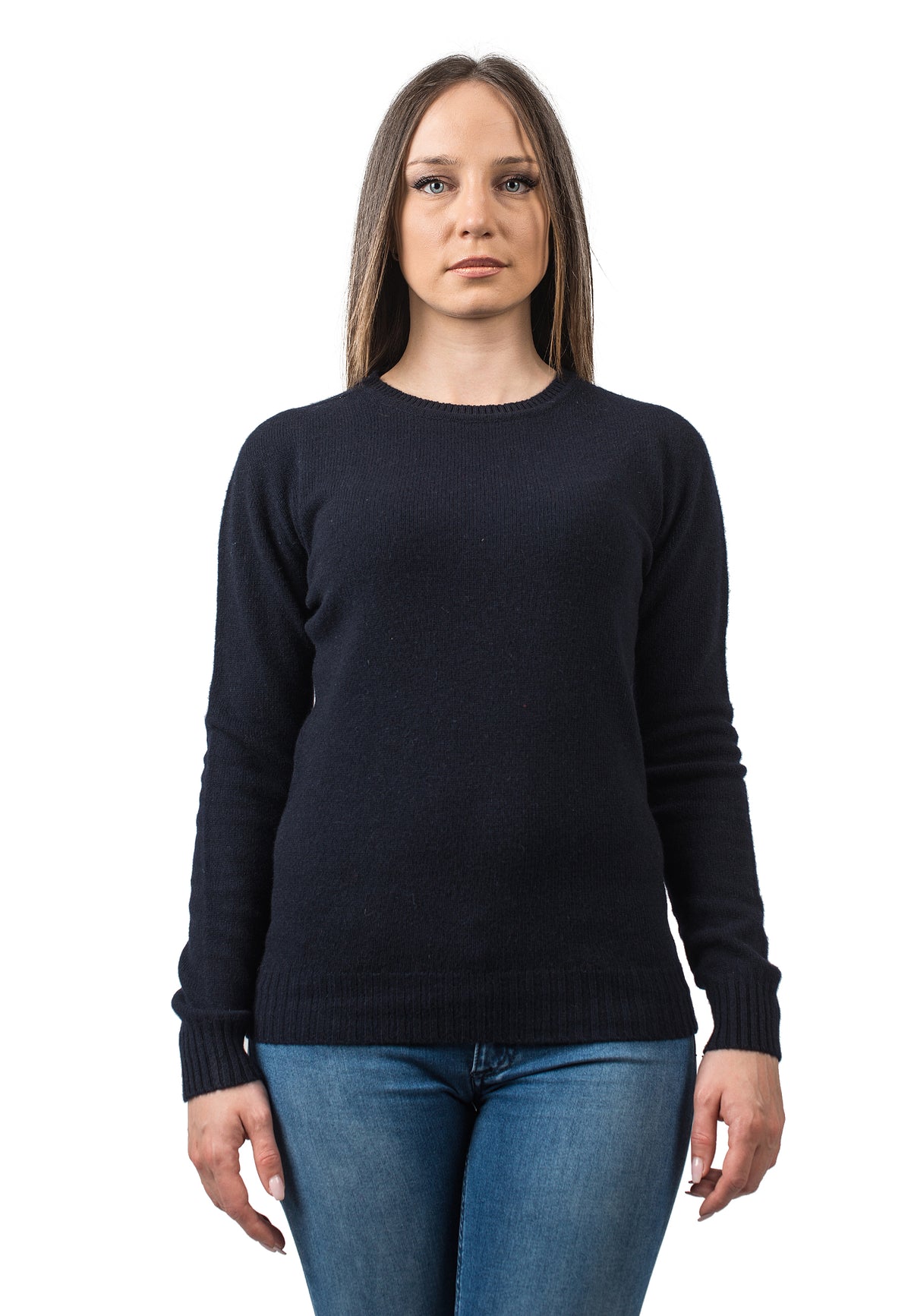 Pull col rond femme en cachemire régénéré, coloris Bleu | Dalle Piane Cashmere