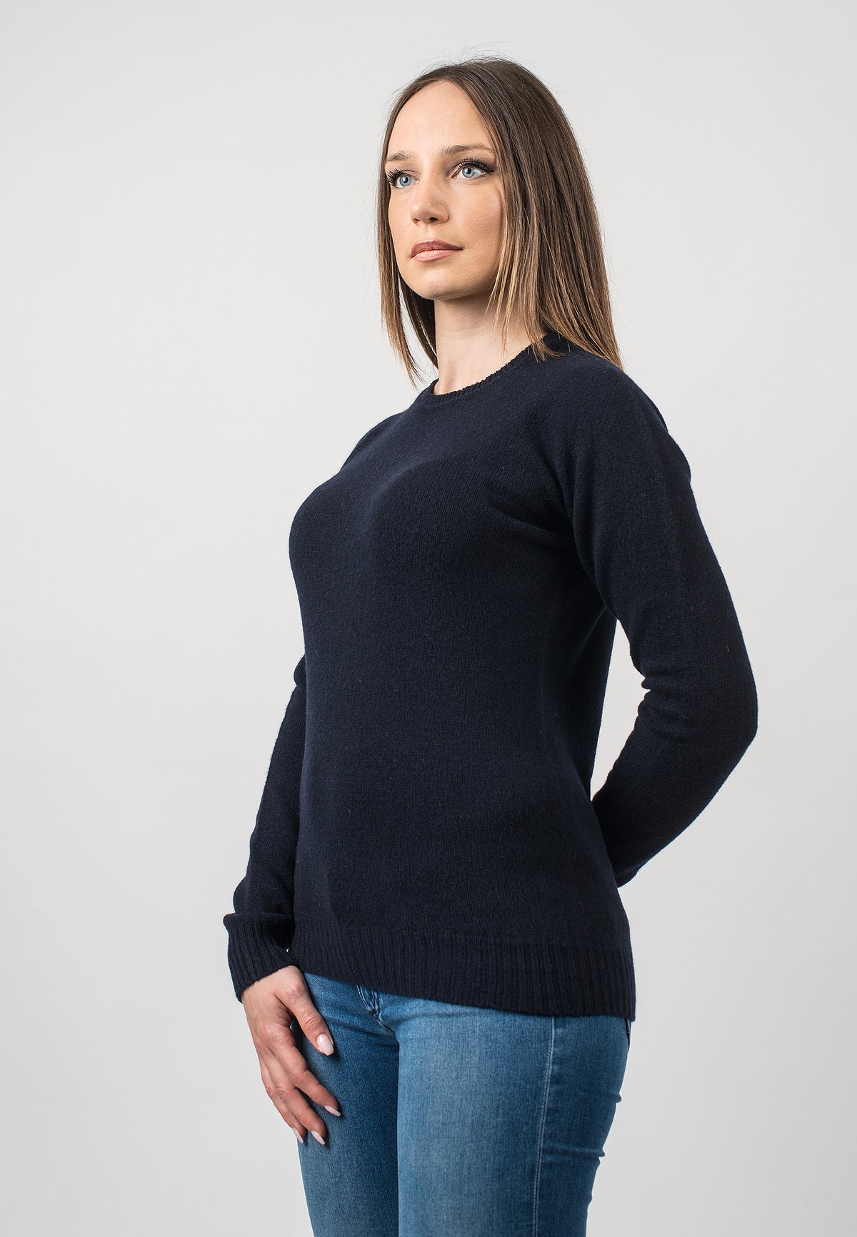 Pull col rond femme en cachemire régénéré, coloris Bleu, vue 2 | Dalle Piane Cashmere