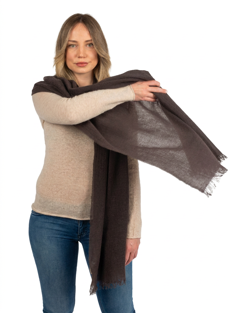 Pashmina femme 100 % cachemire, coloris Marron, vue 3 | Dalle Piane Cashmere