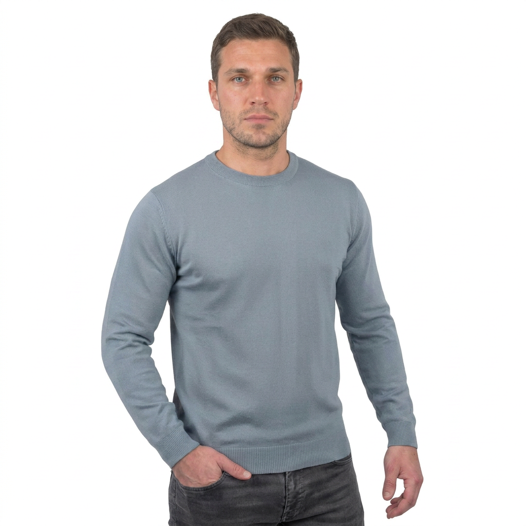 Pull col rond homme 100 % laine mérinos, coloris Vert, vue 2 | Dalle Piane Cashmere