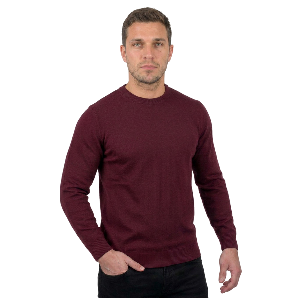 Pull col rond homme 100 % laine mérinos, coloris Bordeaux, vue 5 | Dalle Piane Cashmere