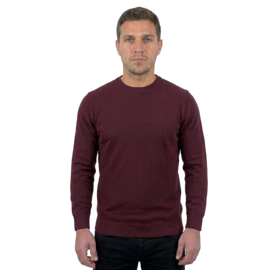 Pull col rond homme 100 % laine mérinos, coloris Bordeaux | Dalle Piane Cashmere