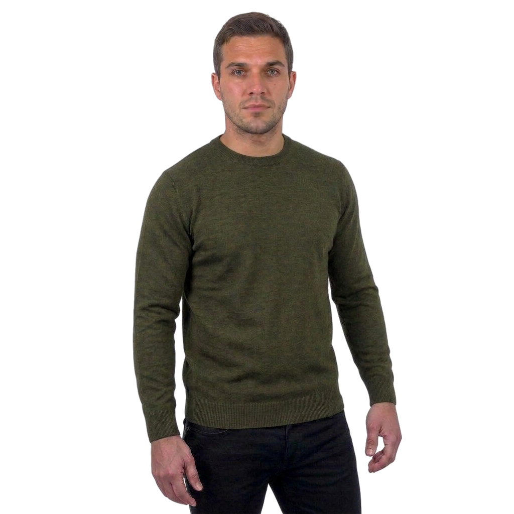 Pull col rond homme 100 % laine mérinos, coloris Vert | Dalle Piane Cashmere
