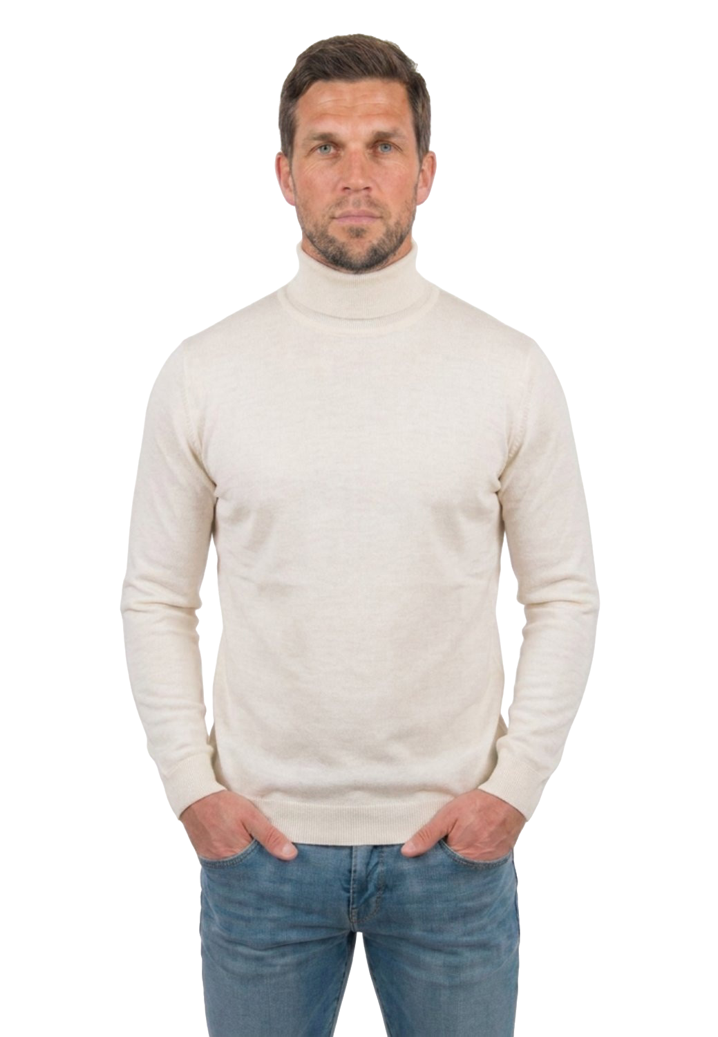 Pull col roulé homme 100 % laine mérinos, coloris Crème | Dalle Piane Cashmere