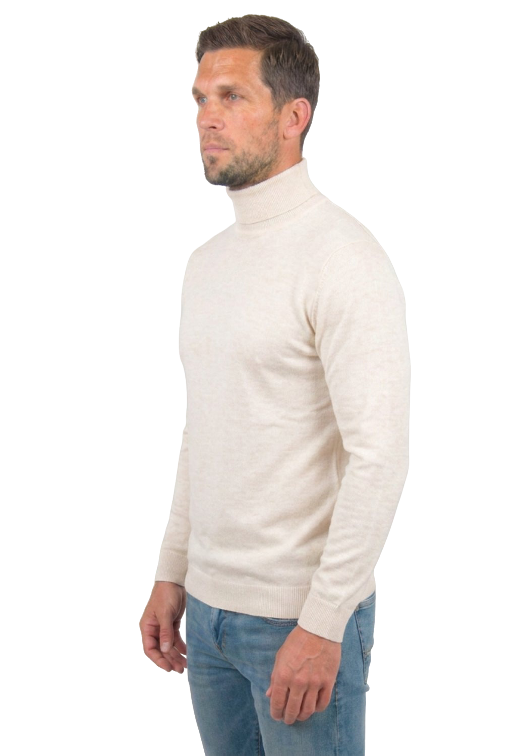 Pull col roulé homme 100 % laine mérinos, coloris Crème, vue 2 | Dalle Piane Cashmere