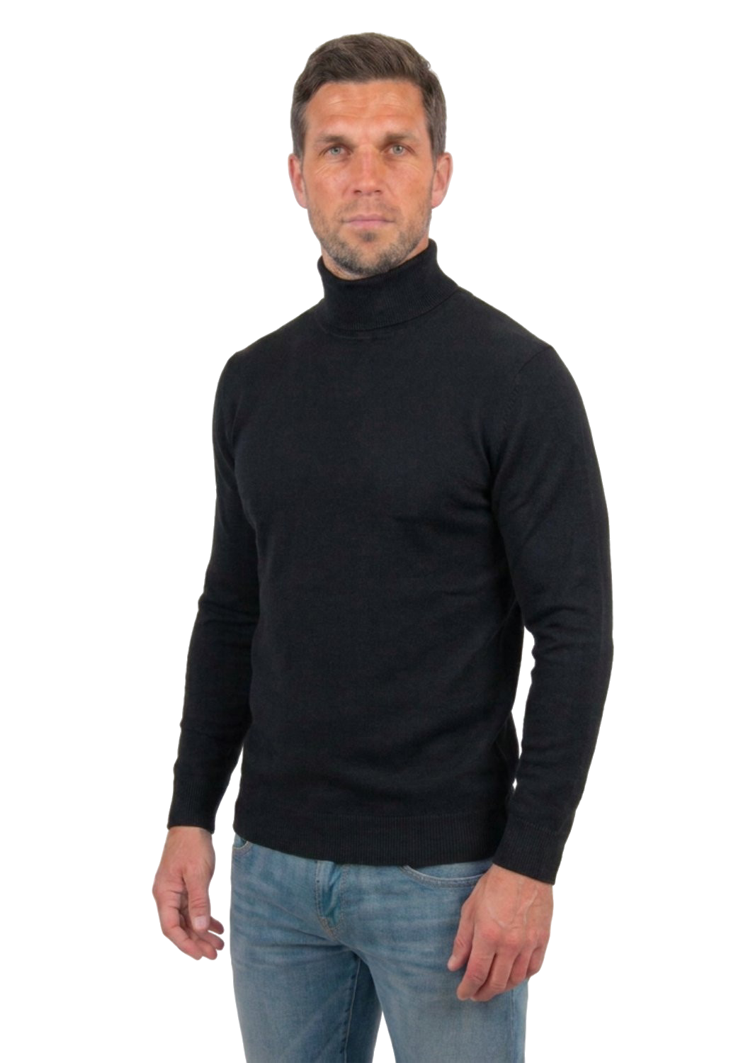 Pull col roulé homme 100 % laine mérinos, coloris Noir, vue 2 | Dalle Piane Cashmere