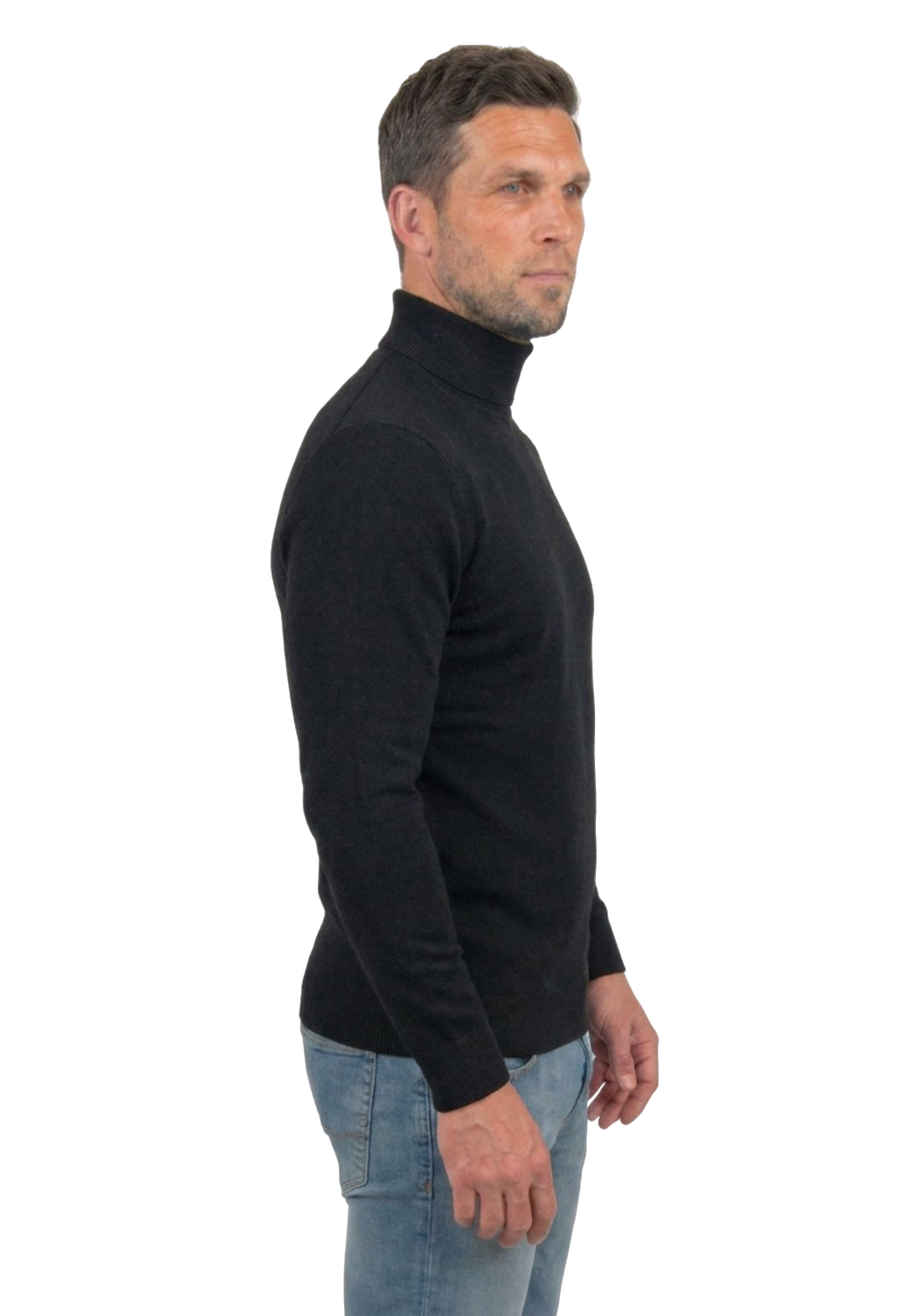 Pull col roulé homme 100 % laine mérinos, coloris Noir, vue 3 | Dalle Piane Cashmere