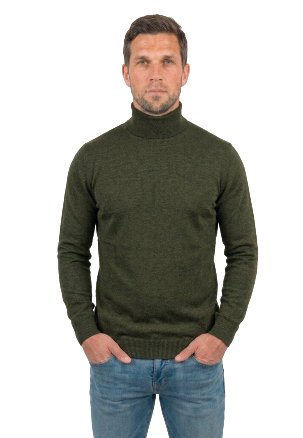 Pull col roulé homme 100 % laine mérinos, coloris Vert | Dalle Piane Cashmere