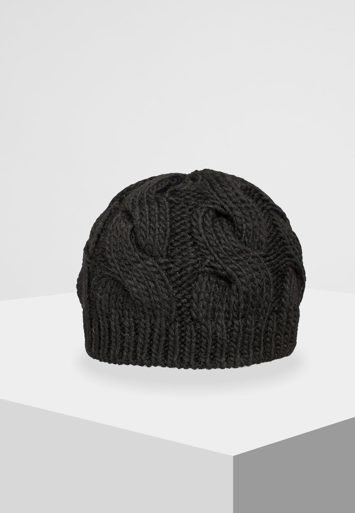 Bonnet à torsades laine et alpaga, coloris Noir, vue 2 | Dalle Piane Cashmere