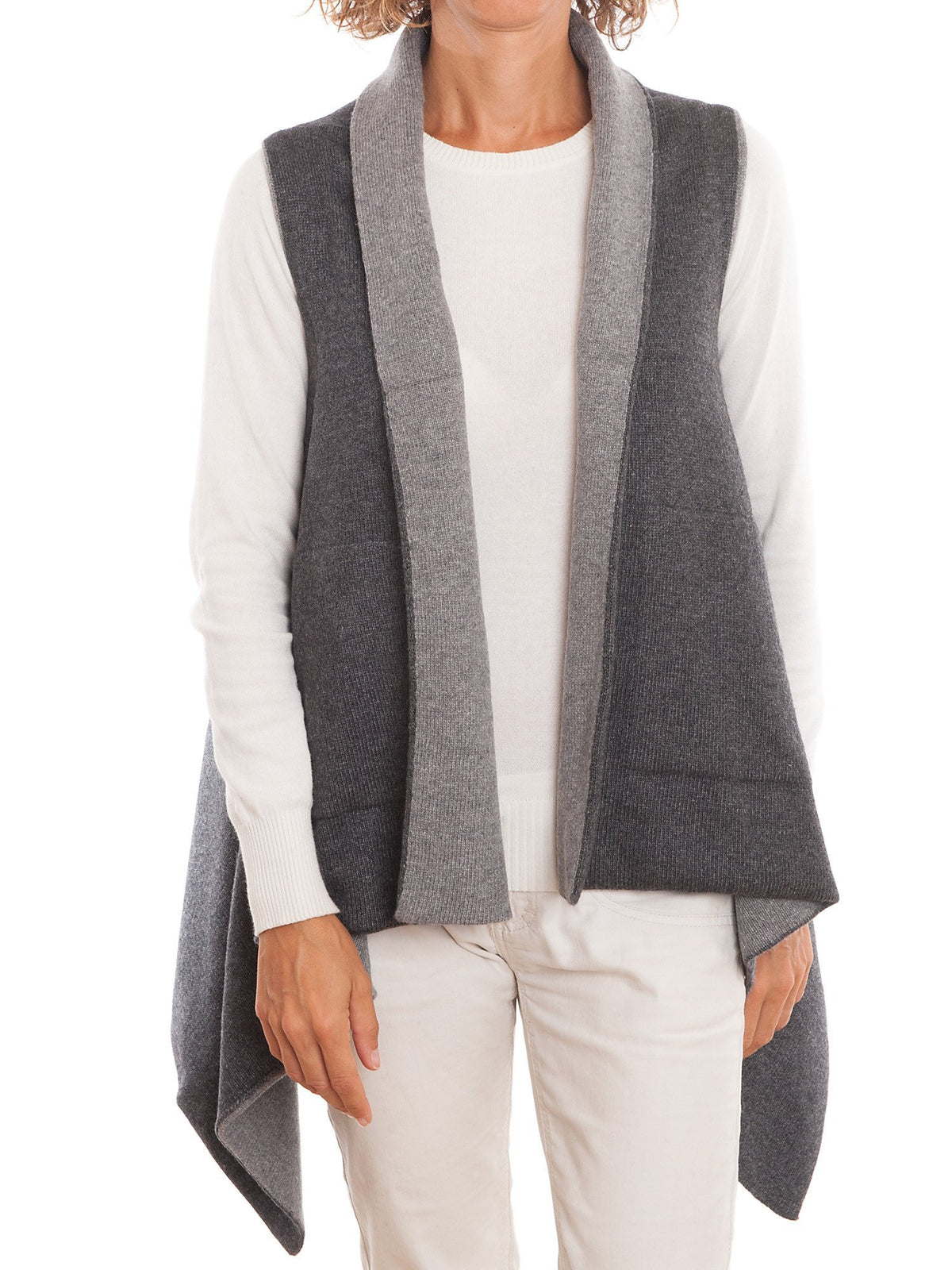 Gilet sans manches bicolore femme mélange cachemire, coloris Anthracite-Gris | Dalle Piane Cashmere