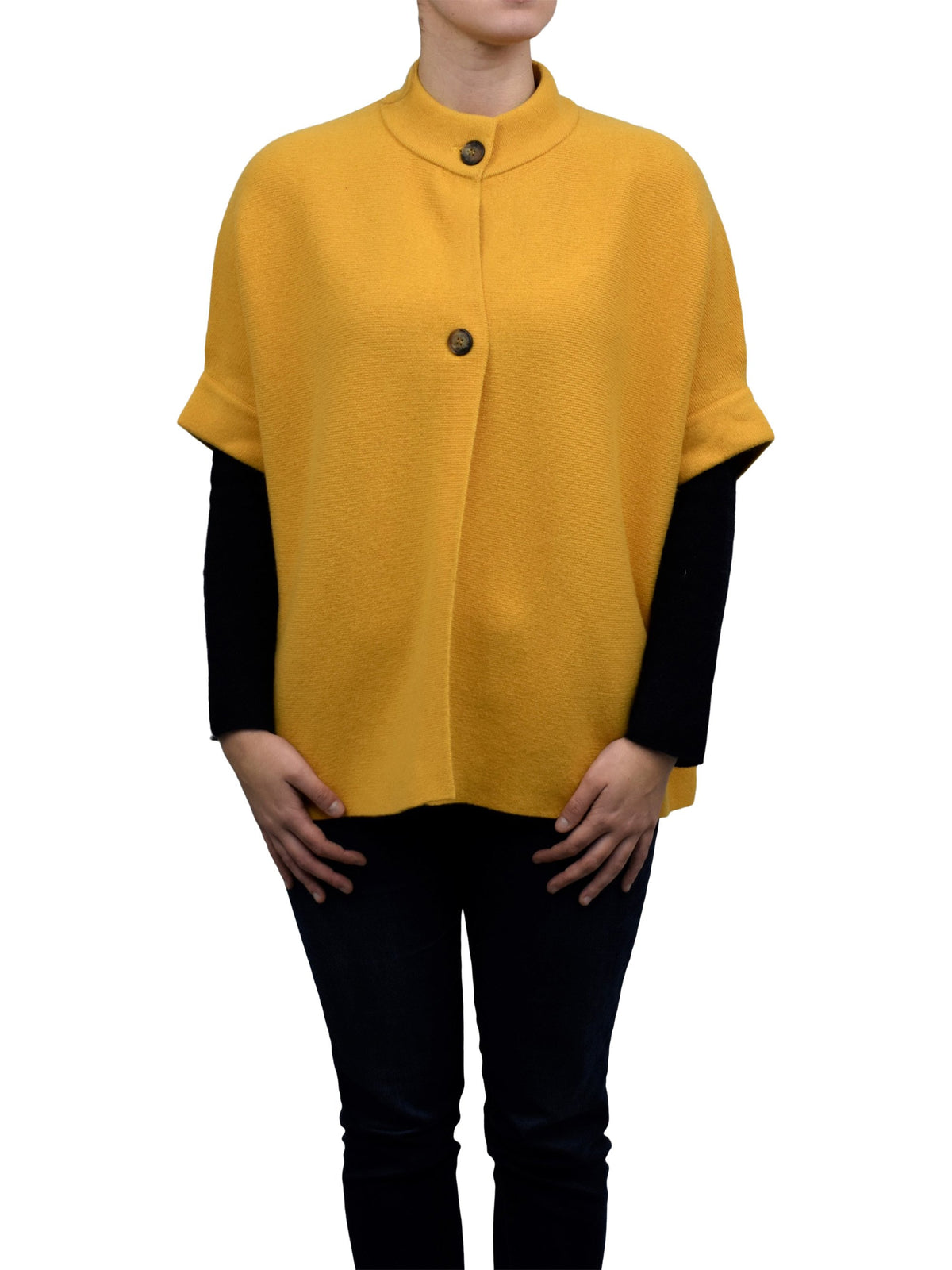 Cape femme à deux boutons mélange cachemire, coloris Jaune | Dalle Piane Cashmere
