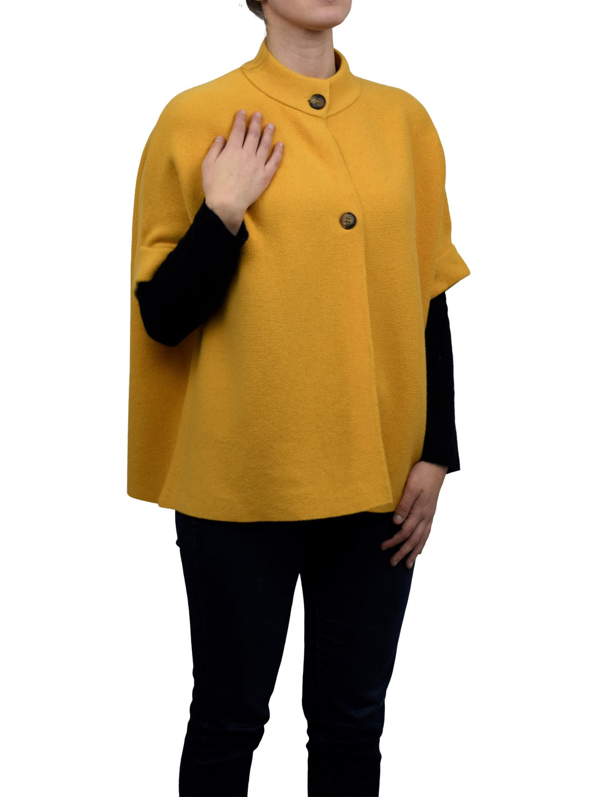 Cape femme à deux boutons mélange cachemire, coloris Jaune, vue 2 | Dalle Piane Cashmere