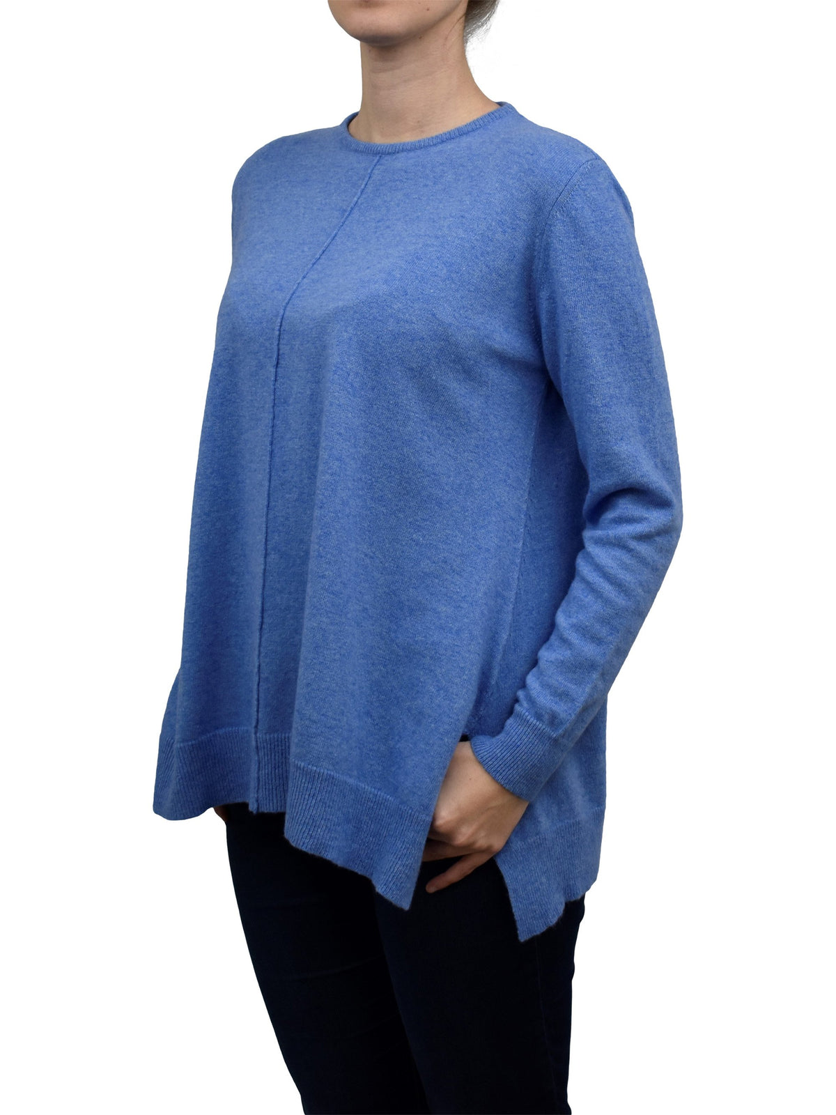 Maxi-pull évasé femme mélange cachemire, coloris Azur, vue 2 | Dalle Piane Cashmere