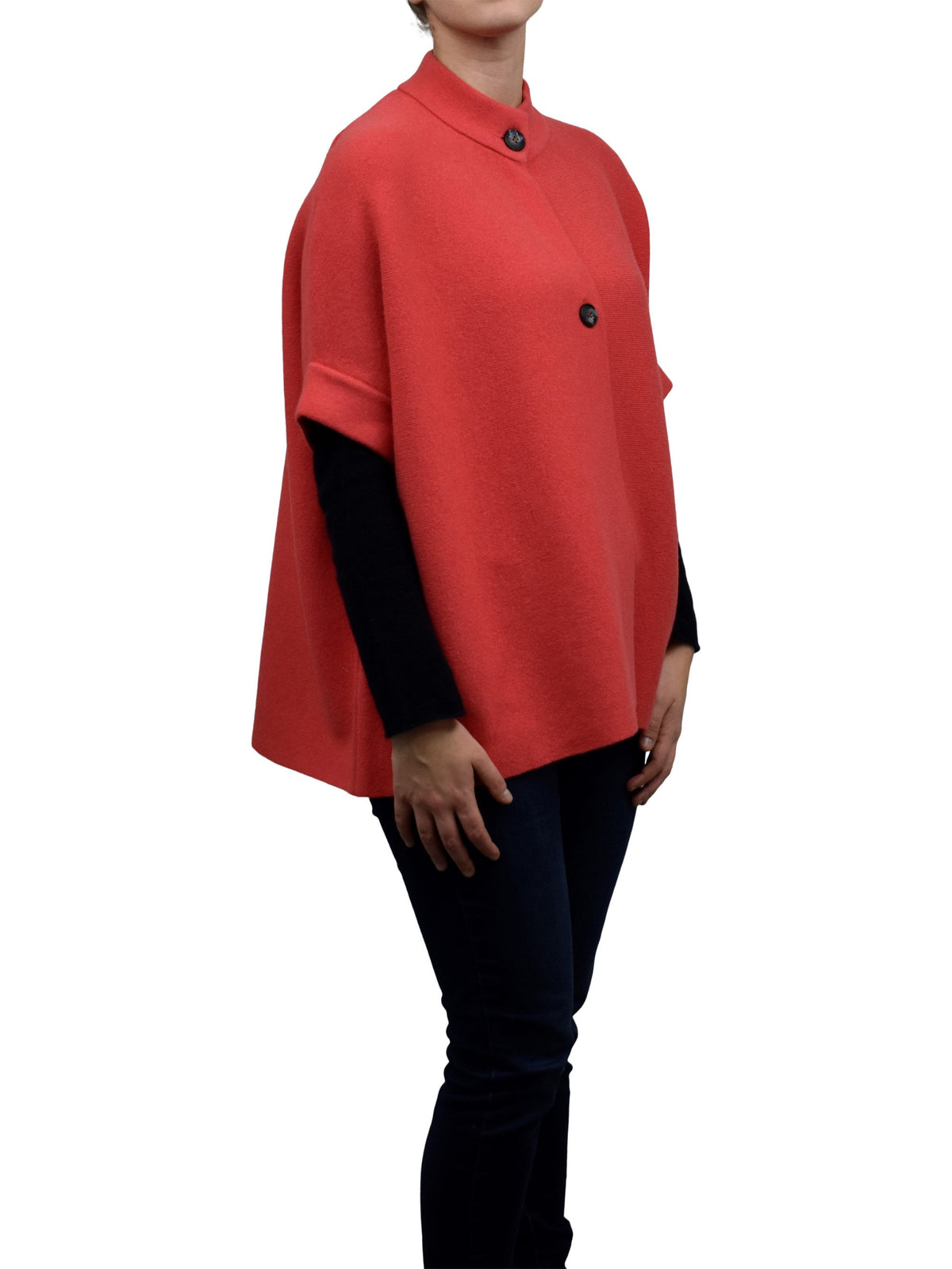 Cape femme à deux boutons mélange cachemire, coloris Orange, vue 2 | Dalle Piane Cashmere