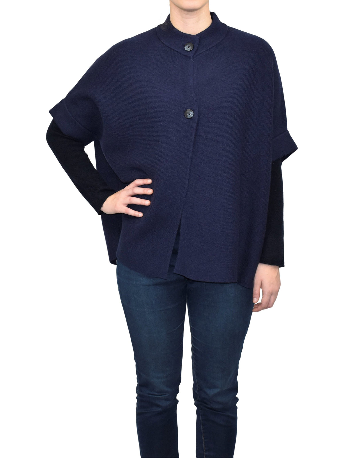 Cape femme à deux boutons mélange cachemire, coloris Bleu | Dalle Piane Cashmere