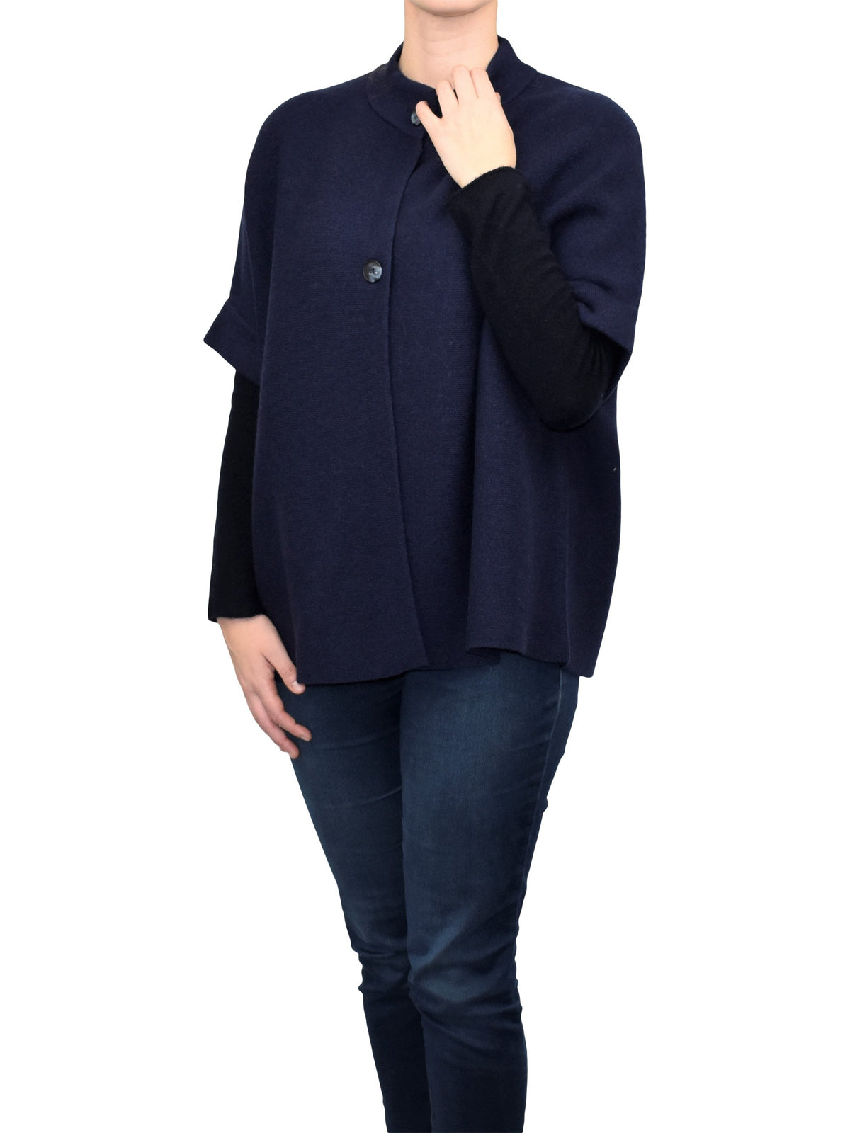 Cape femme à deux boutons mélange cachemire, coloris Bleu, vue 2 | Dalle Piane Cashmere