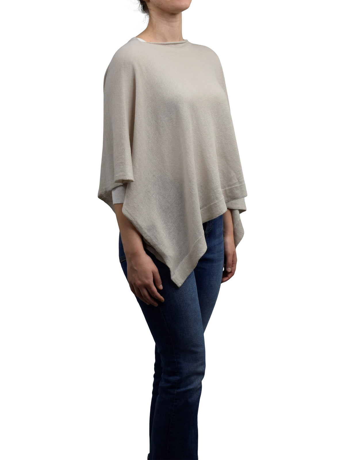 Poncho cotone e cashmere, colore Beige, vista 2 | Dalle Piane Cashmere