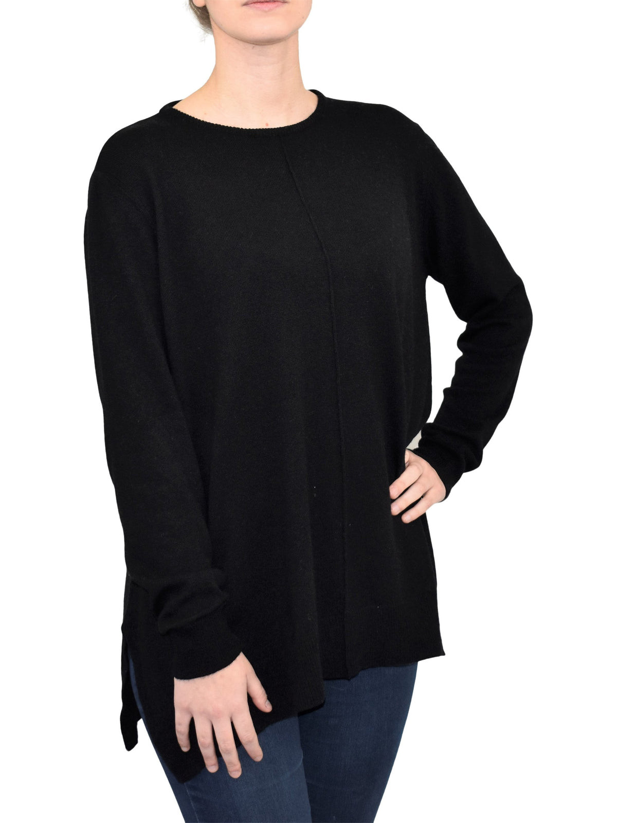 Maxi-pull évasé femme mélange cachemire, coloris Noir, vue 2 | Dalle Piane Cashmere