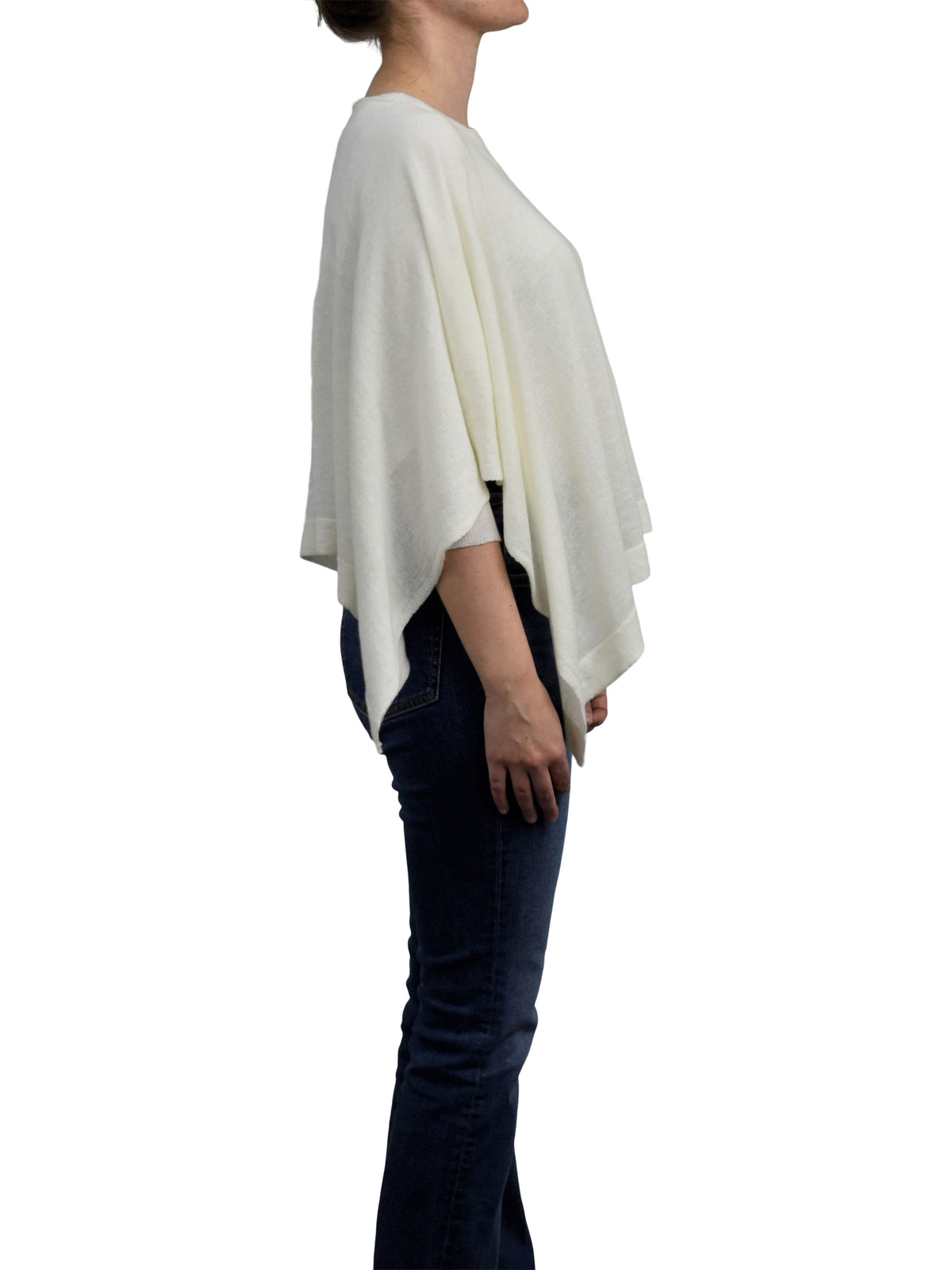 Poncho femme coton et cachemire, coloris Crème, vue 3 | Dalle Piane Cashmere