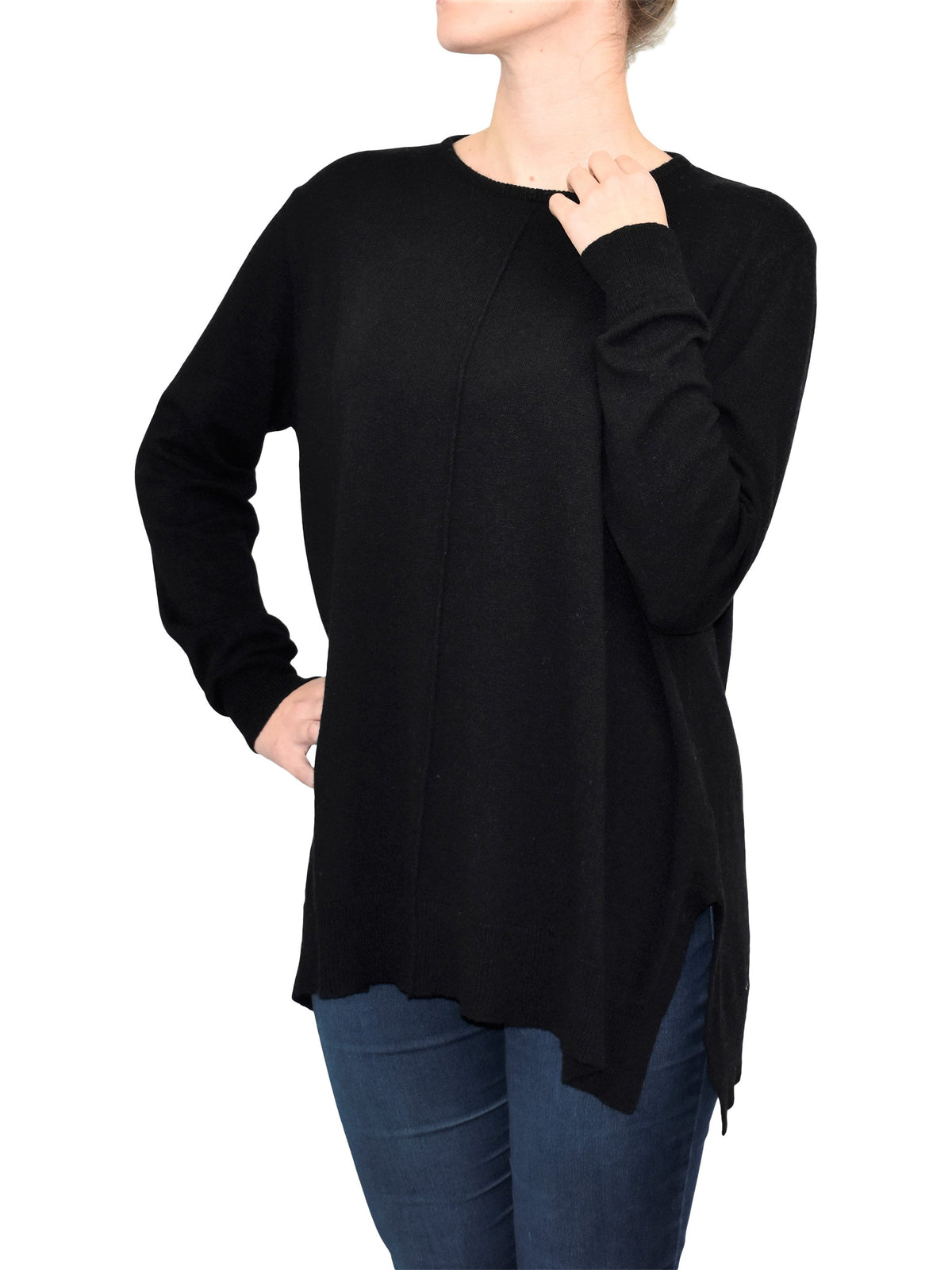 Maxi-pull évasé femme mélange cachemire, coloris Noir, vue 3 | Dalle Piane Cashmere