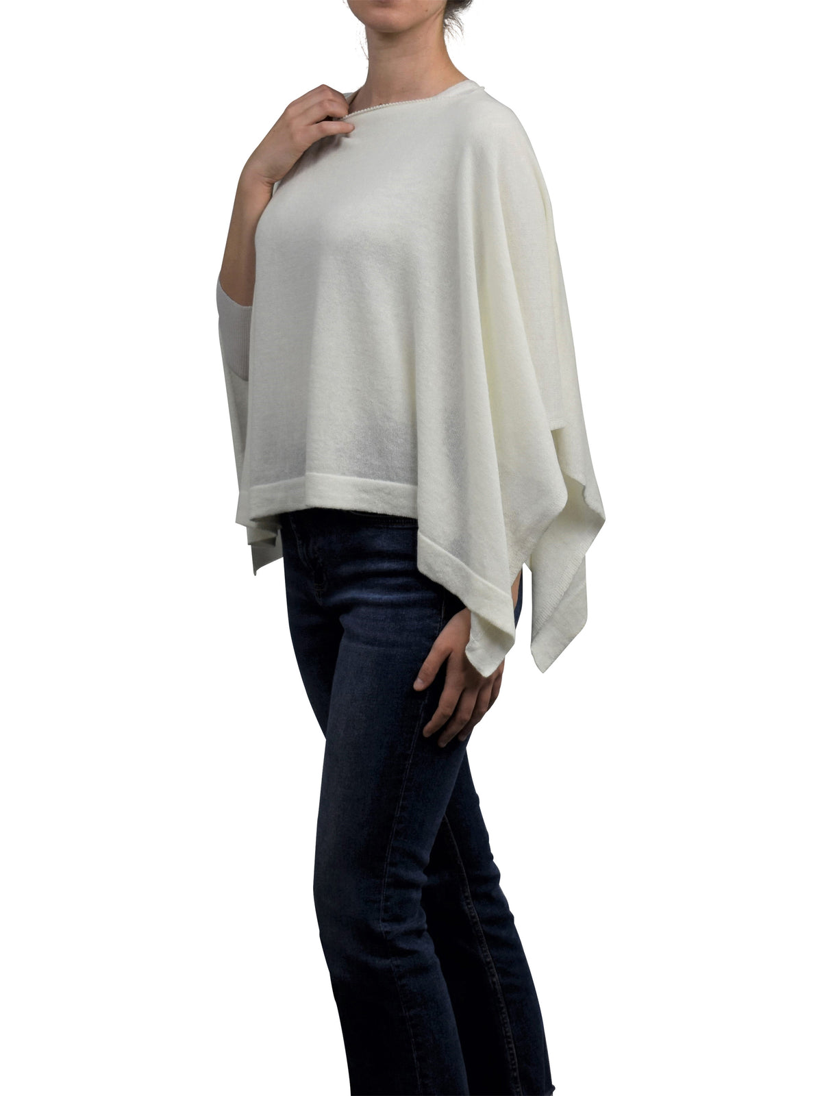 Poncho femme coton et cachemire, coloris Crème, vue 2 | Dalle Piane Cashmere