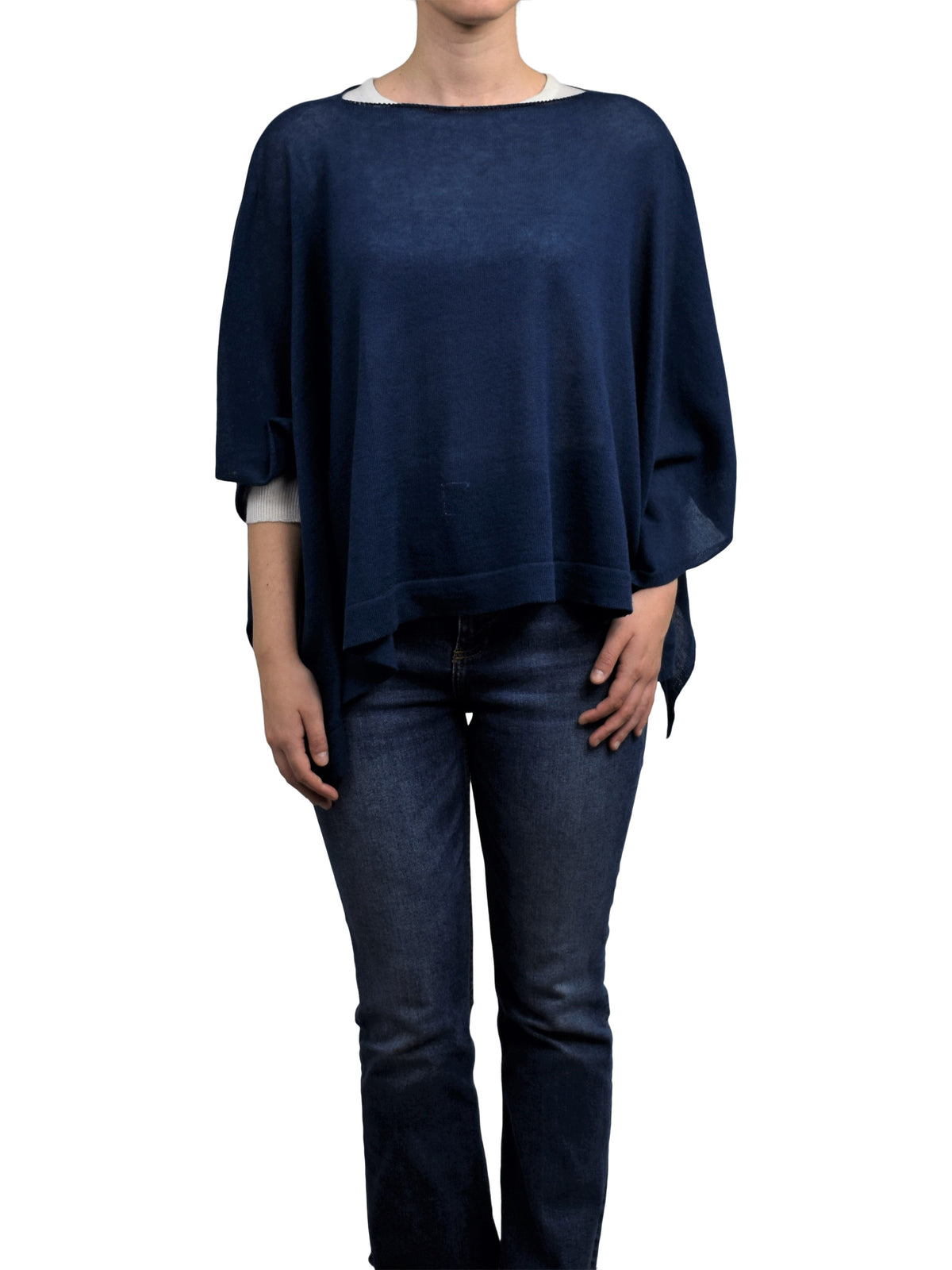 Poncho femme coton et cachemire, coloris Bleu | Dalle Piane Cashmere