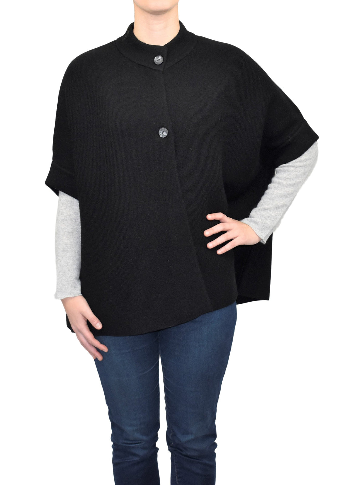 Cape femme à deux boutons mélange cachemire, coloris Noir | Dalle Piane Cashmere