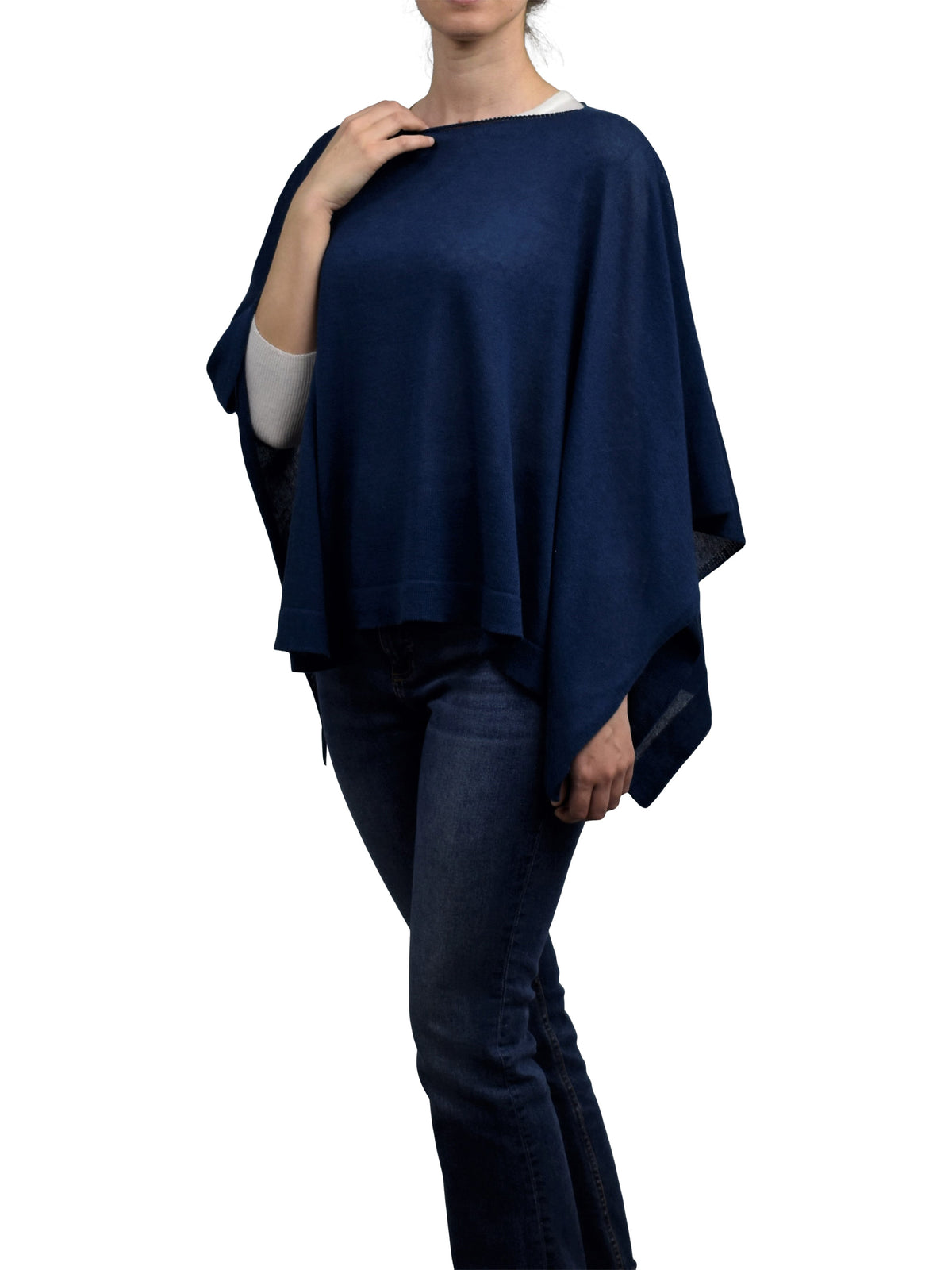 Poncho femme coton et cachemire, coloris Bleu, vue 2 | Dalle Piane Cashmere