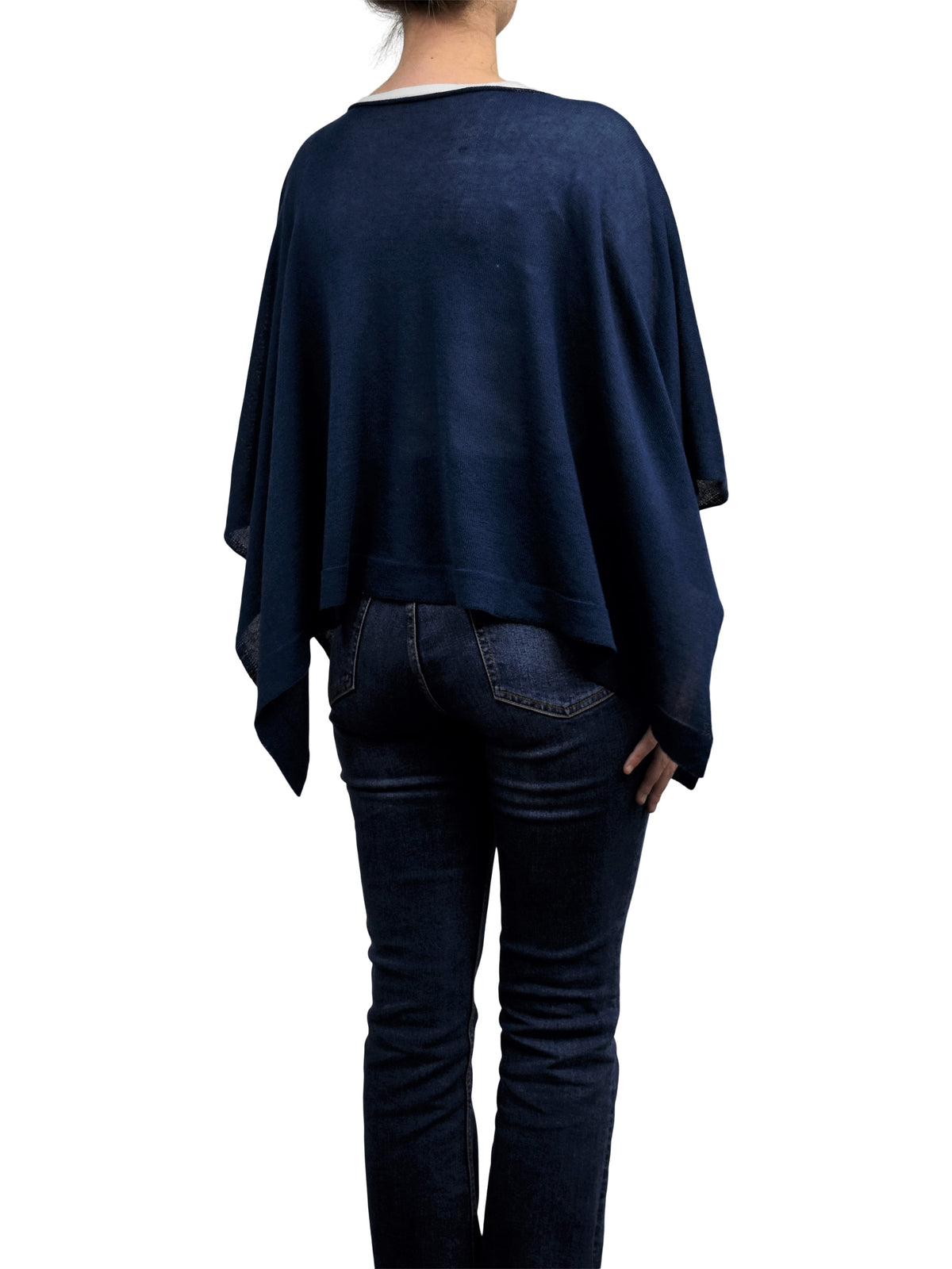 Poncho femme coton et cachemire, coloris Bleu, vue 4 | Dalle Piane Cashmere