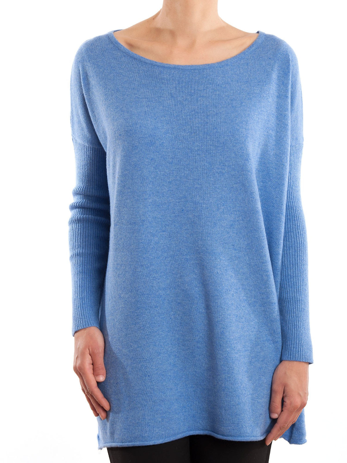 Maxi-pull femme mélange cachemire, coloris Azur | Dalle Piane Cashmere