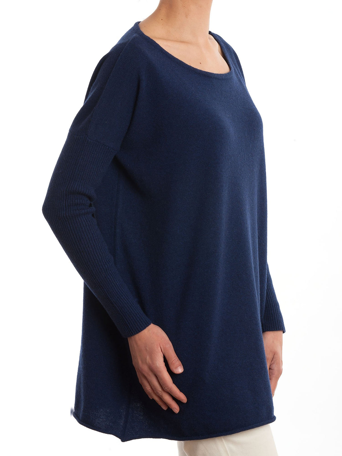 Maxi-pull femme mélange cachemire, coloris Bleu, vue 2 | Dalle Piane Cashmere