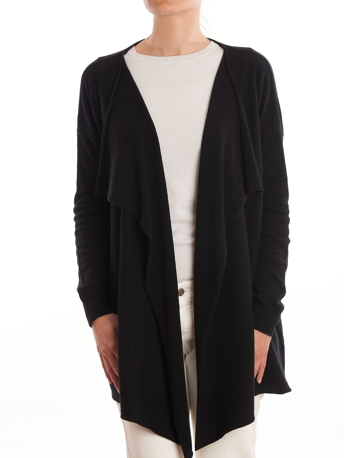 Cardigan asymétrique femme mélange cachemire, coloris Noir | Dalle Piane Cashmere