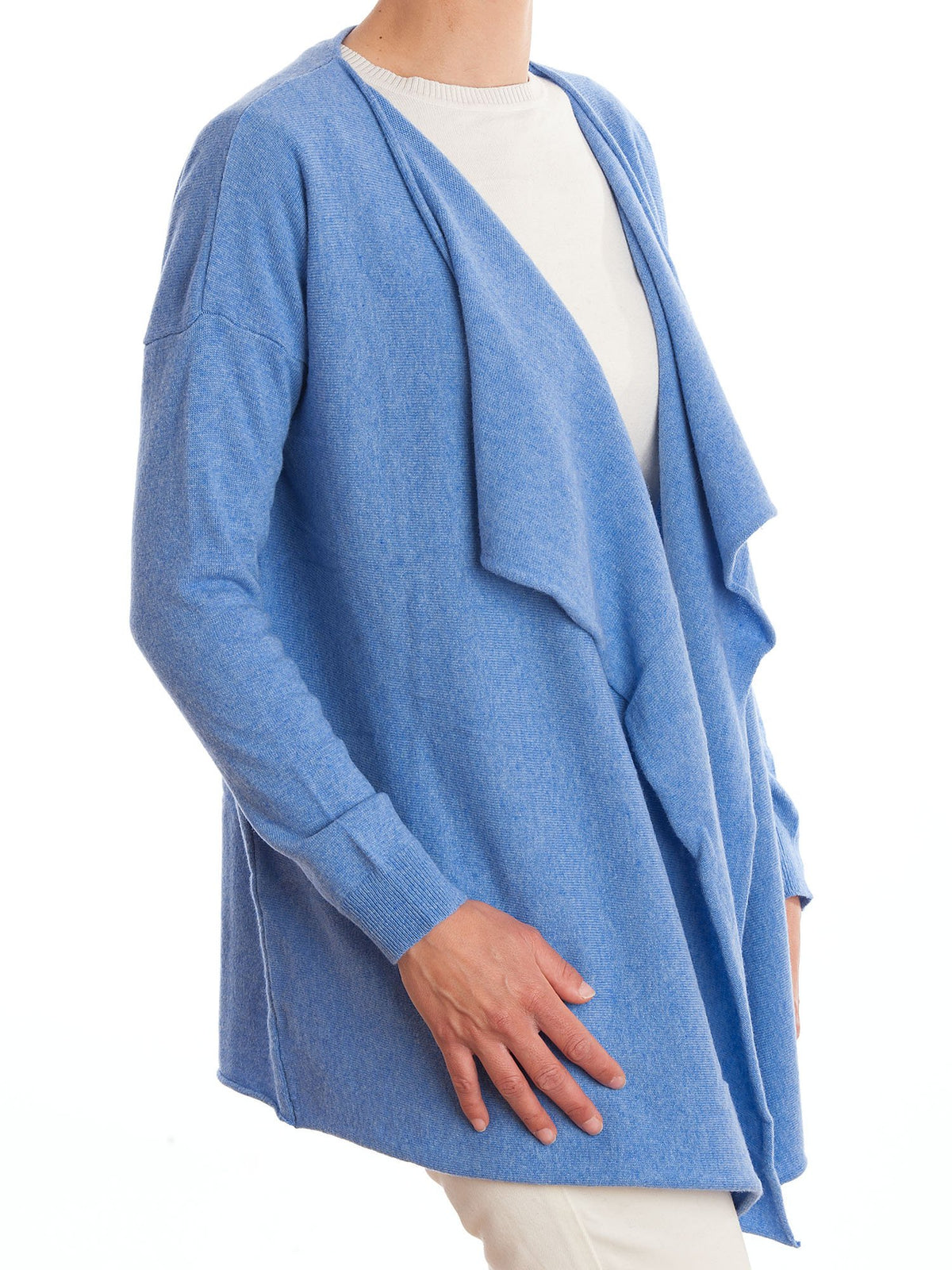 Cardigan asymétrique femme mélange cachemire, coloris Azur, vue 2 | Dalle Piane Cashmere