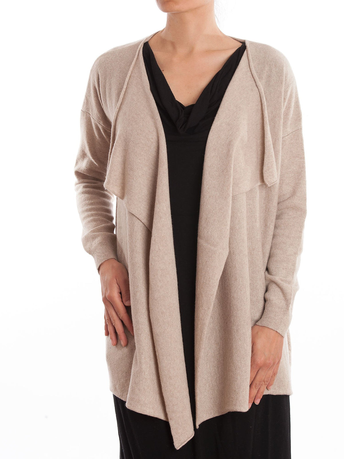 Cardigan asimmetrico misto cashmere, colore Beige | Dalle Piane Cashmere