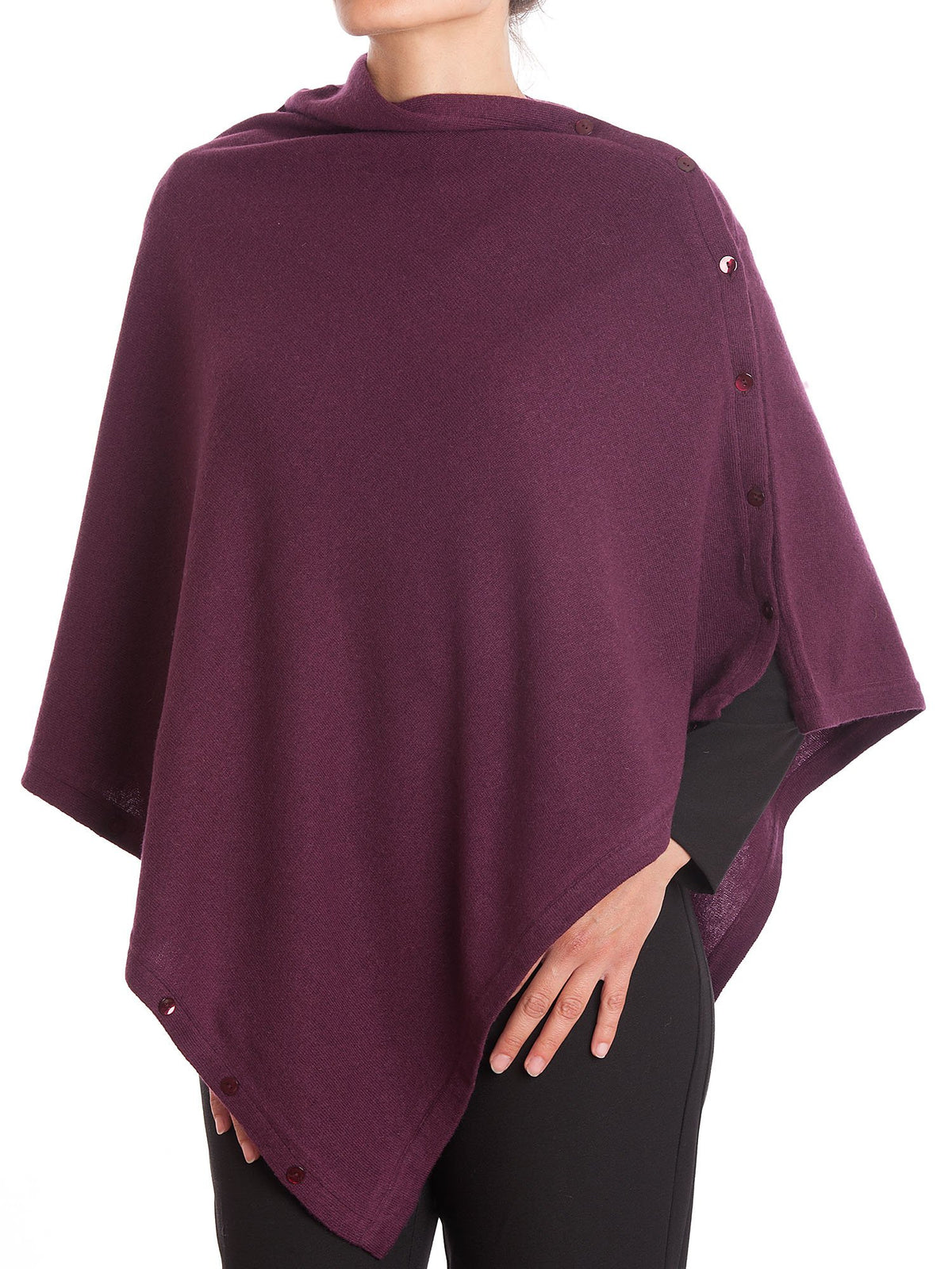 Poncho à boutons femme mélange cachemire, coloris Bordeaux | Dalle Piane Cashmere