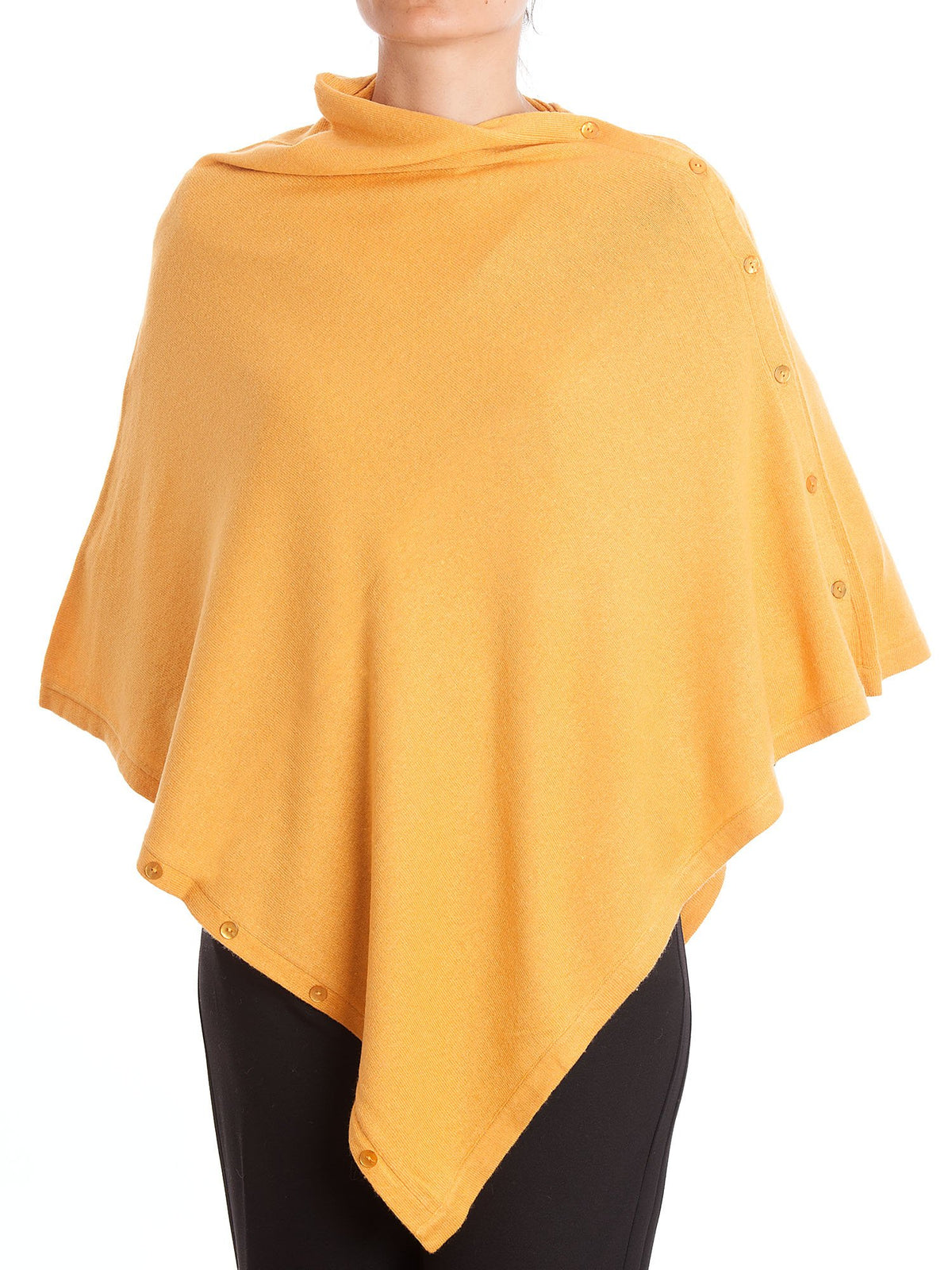 Poncho à boutons femme mélange cachemire, coloris Jaune | Dalle Piane Cashmere