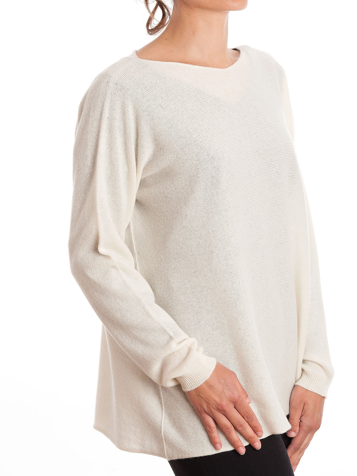 Maxi-pull femme 100 % cachemire, coloris Crème, vue 3 | Dalle Piane Cashmere
