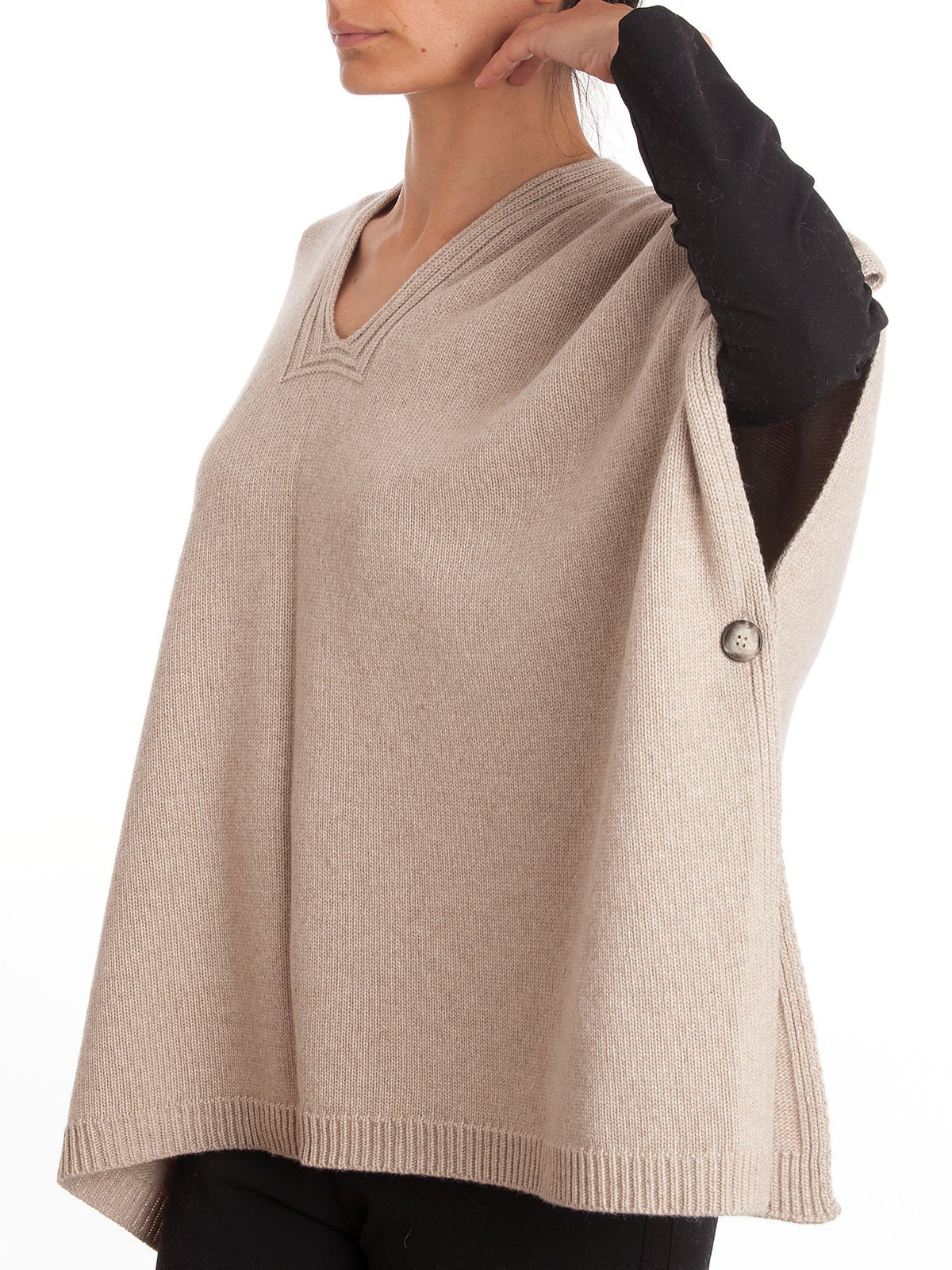 Mantella misto cashmere bottoni, colore Beige, vista 2 | Dalle Piane Cashmere