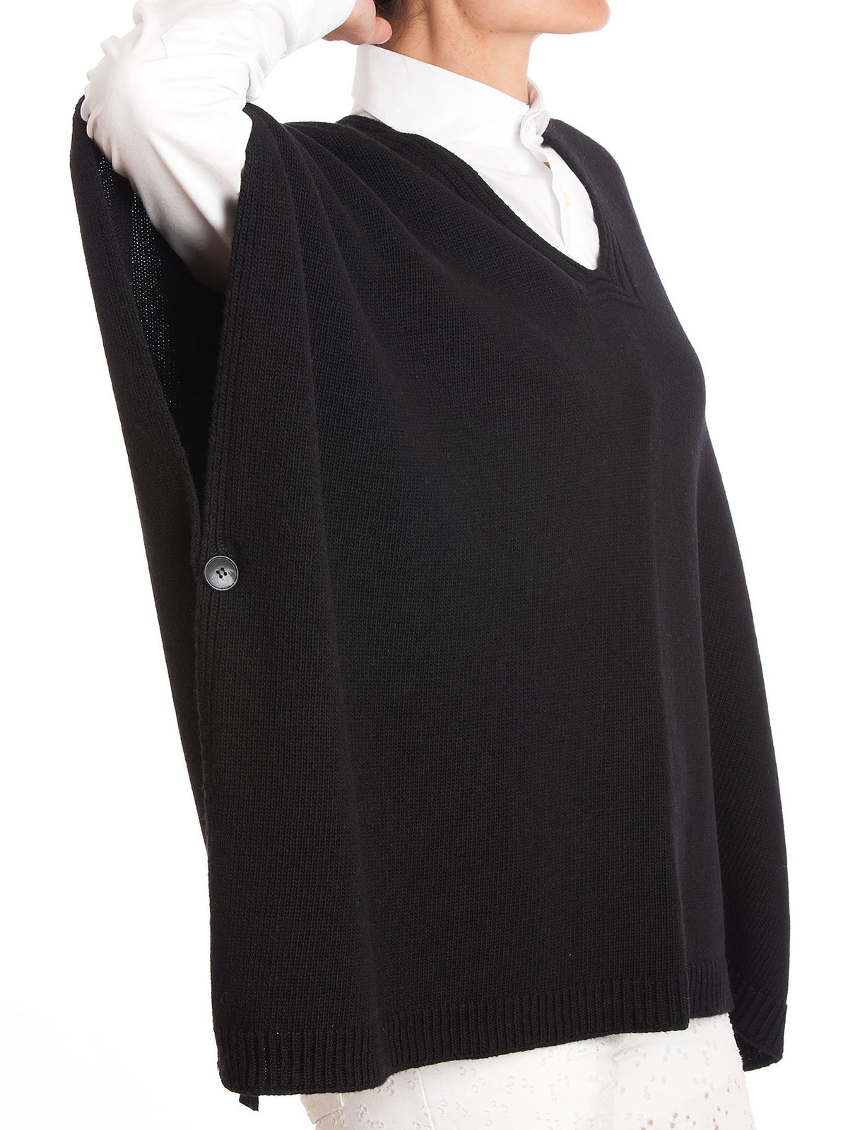 Cape femme à boutons latéraux mélange cachemire, coloris Noir, vue 2 | Dalle Piane Cashmere