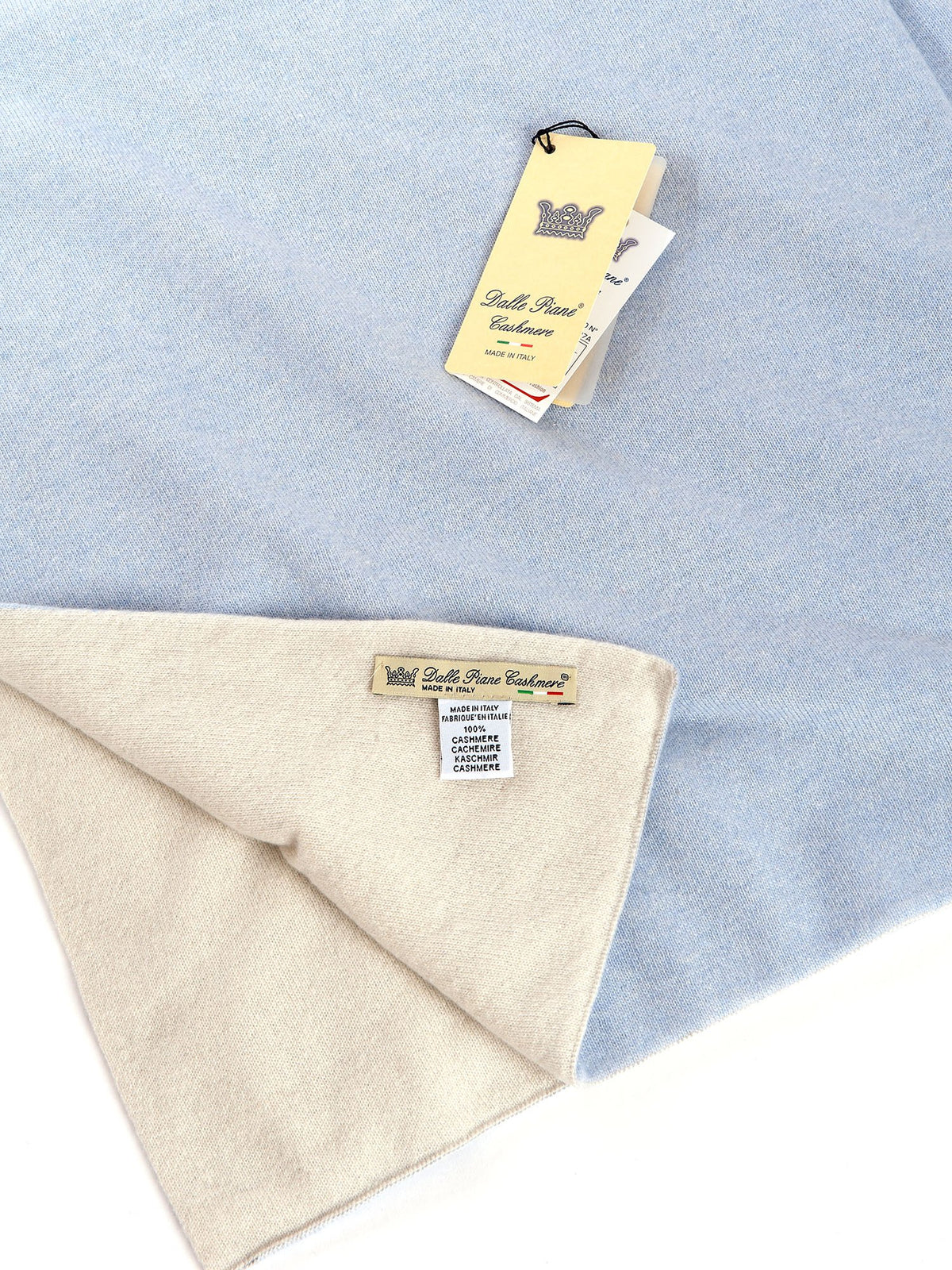 Couverture bébé bicolore 100 % cachemire, coloris Ciel, vue 2 | Dalle Piane Cashmere