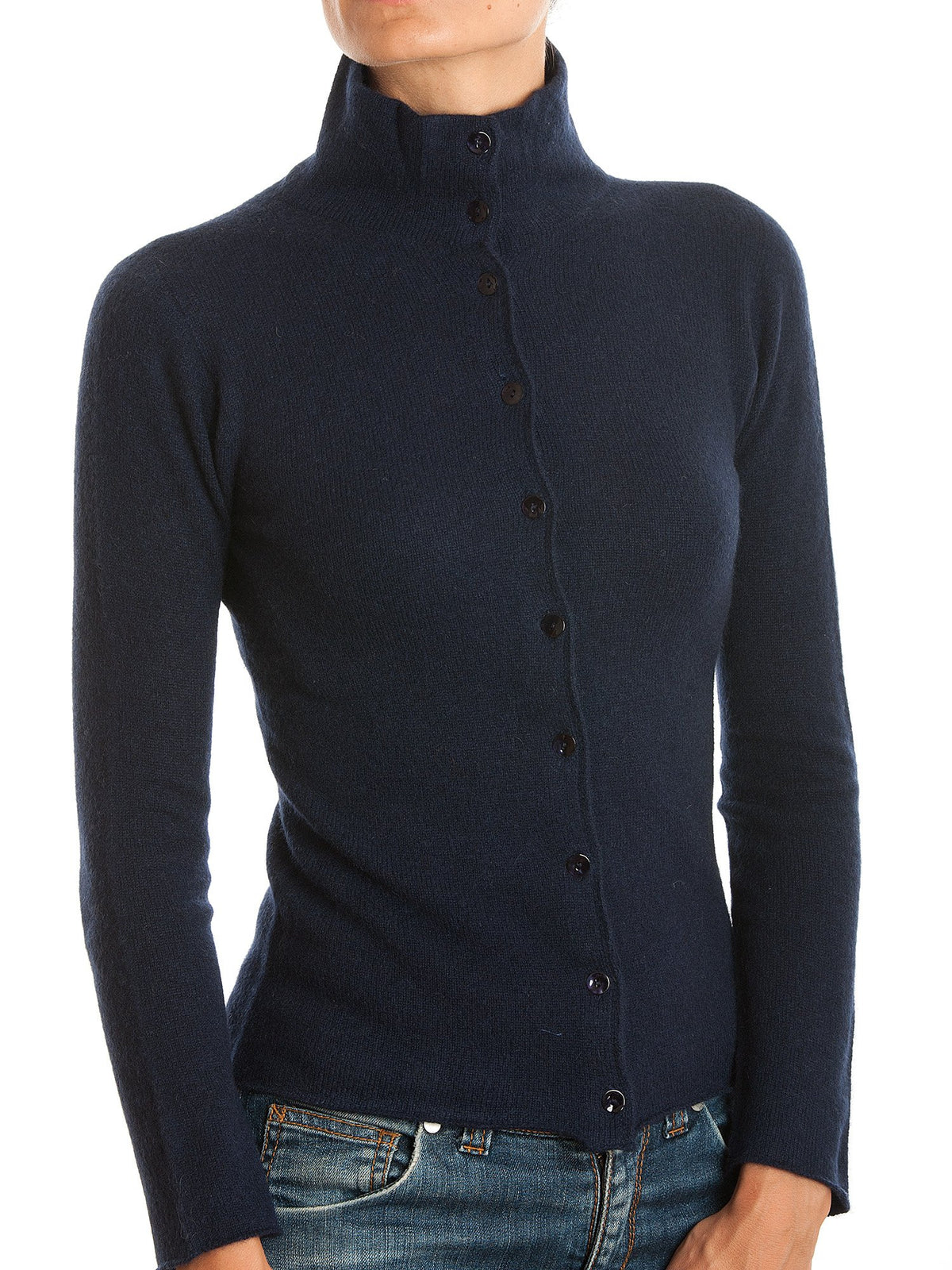 Blouson en maille femme 100 % cachemire, coloris Bleu | Dalle Piane Cashmere