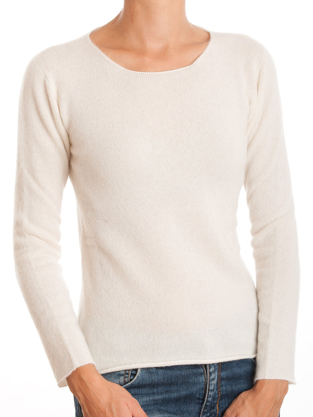 Pull col rond femme 100 % cachemire, coloris Crème | Dalle Piane Cashmere
