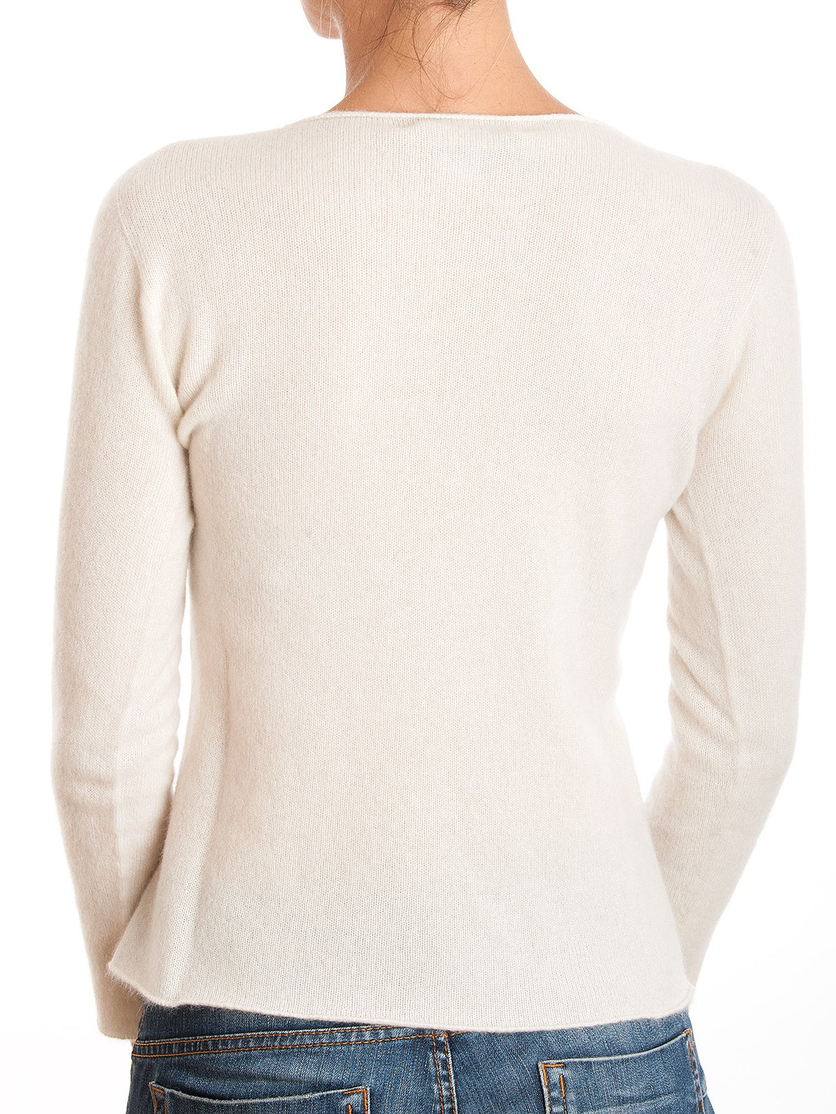 Pull col V femme 100 % cachemire, coloris Crème, vue 3 | Dalle Piane Cashmere